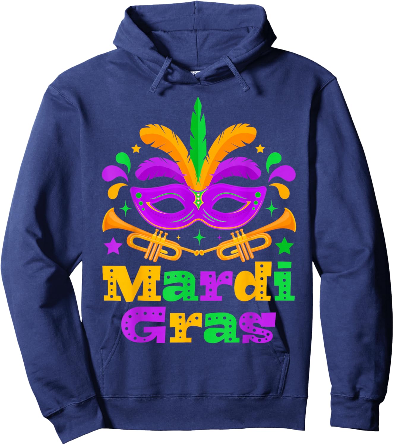 Mardi Gras Beads Mask Feather Parade Carnival Party Matching Hoodie - Hoodie | Navy