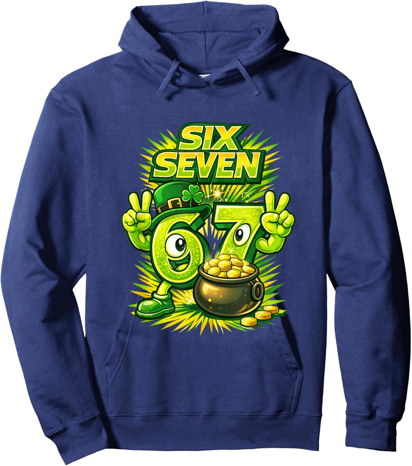 Six Seven 6 7 St Patricks Day 67 Paddys Meme Boys Kids Youth Hoodie - Hoodie | Navy