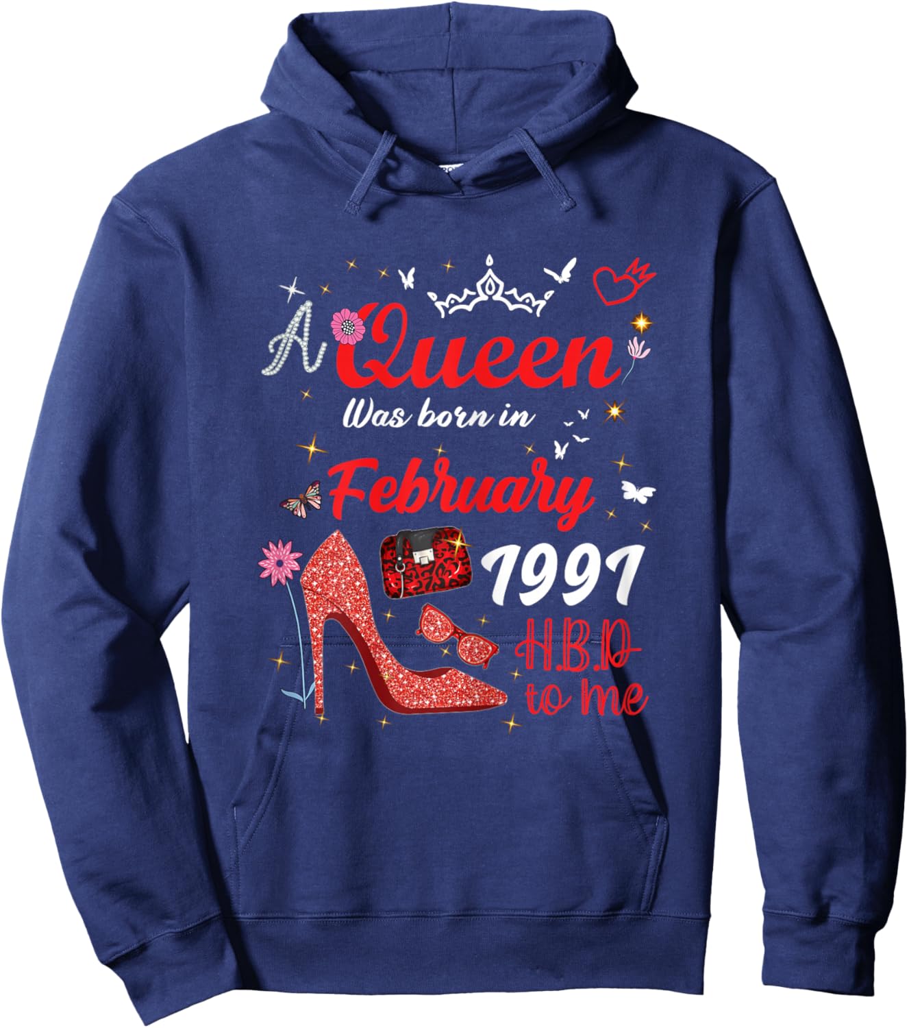 February 1991 Birthday This Queen was Born in February 1991 Hoodie - Hoodie | Navy