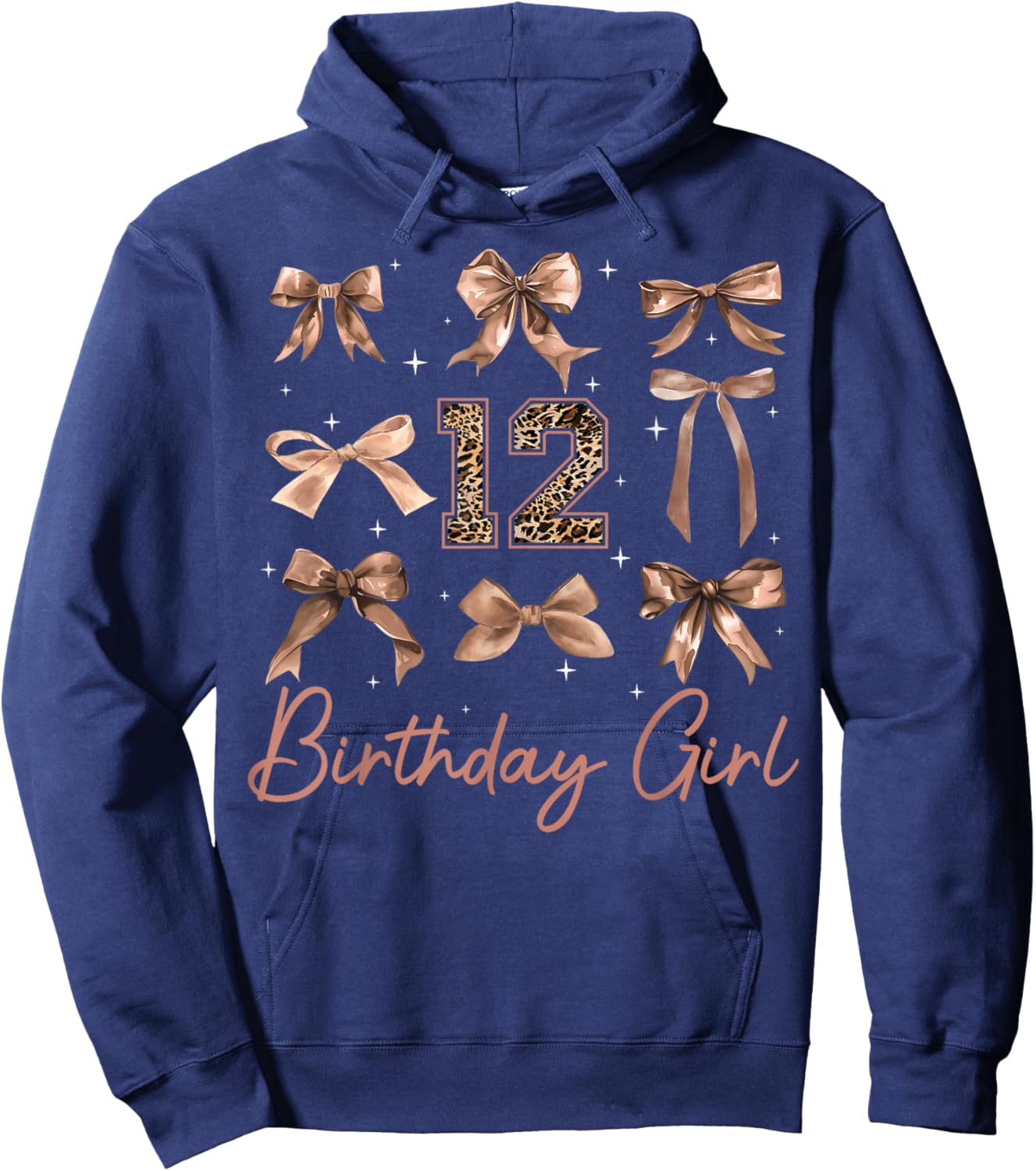 12th Birthday Girl Coquette Bow Leopard 12 Year Old Girls Hoodie - Hoodie | Navy