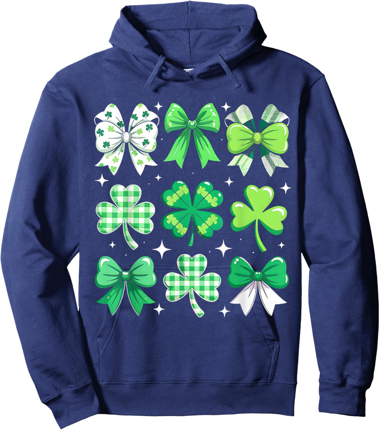 Coquette Bow St Patricks Day Irish Women Girls Teen Shamrock Hoodie - Hoodie | Navy
