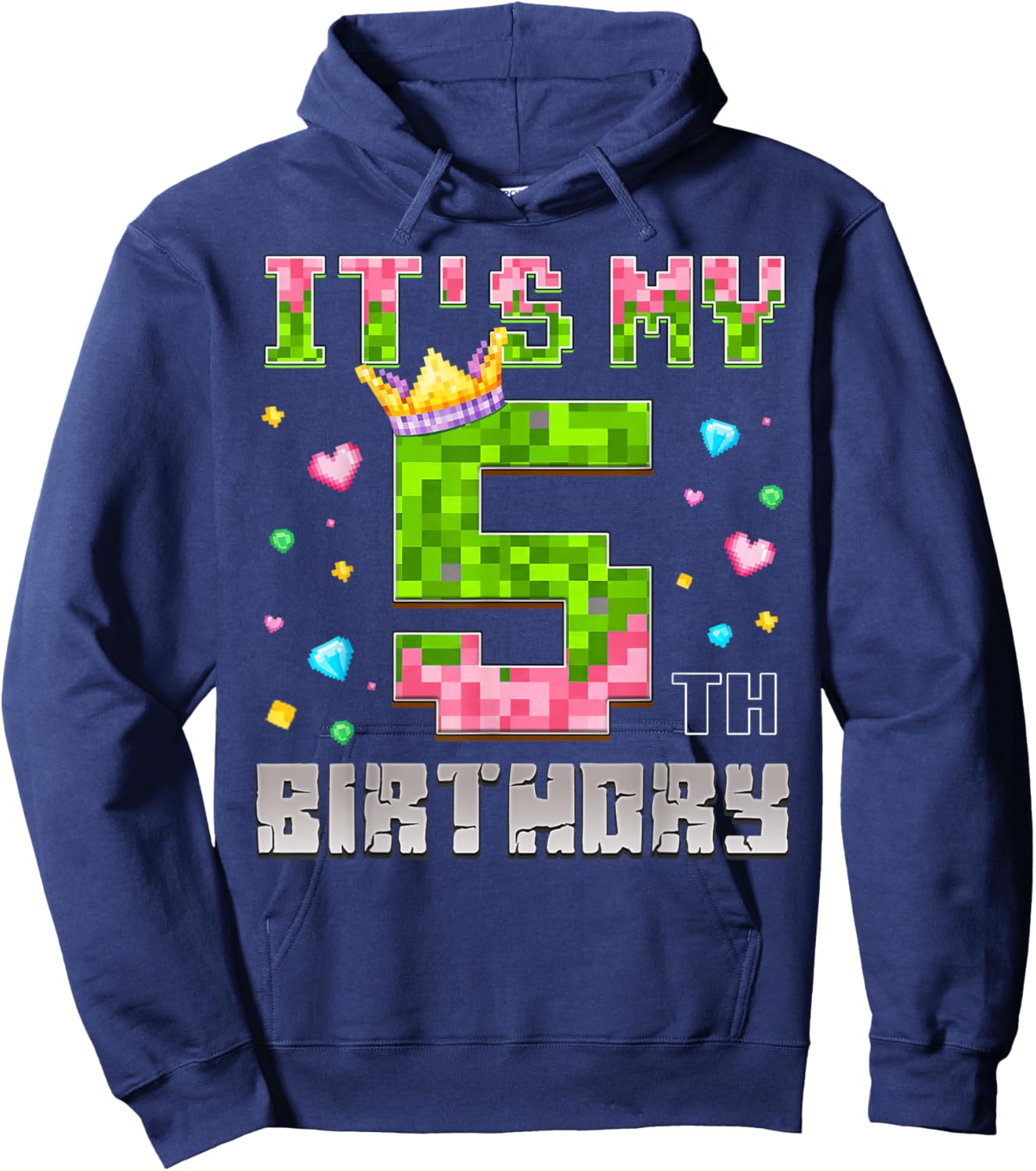Birthday Girl Shirt It's My 5th Birthday Video Game Pixel Hoodie - Hoodie | Navy