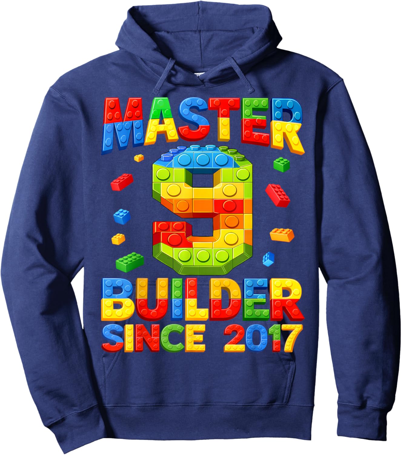 Master Builder 9th Birthday 2017 9 Years Old Building Brick Hoodie - Hoodie | Navy
