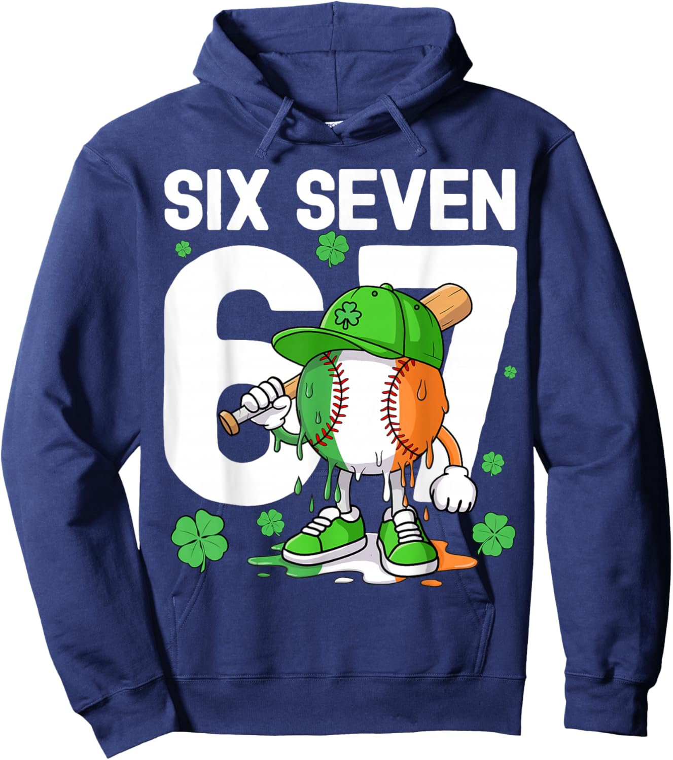 Boys St Patricks Day 67 Six Seven Baseball Ice Cream Drip Hoodie - Hoodie | Navy
