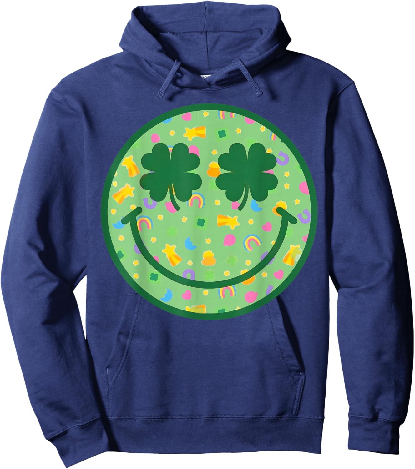 Groovy Shamrock Smile Face St Patricks Day Men Kids Funny Hoodie - Hoodie | Navy
