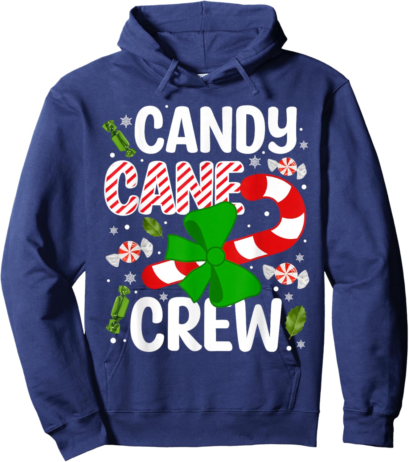Candy Cane Crew Funny Cquette Christmas Holiday Ribbon Hoodie - Hoodie | Navy