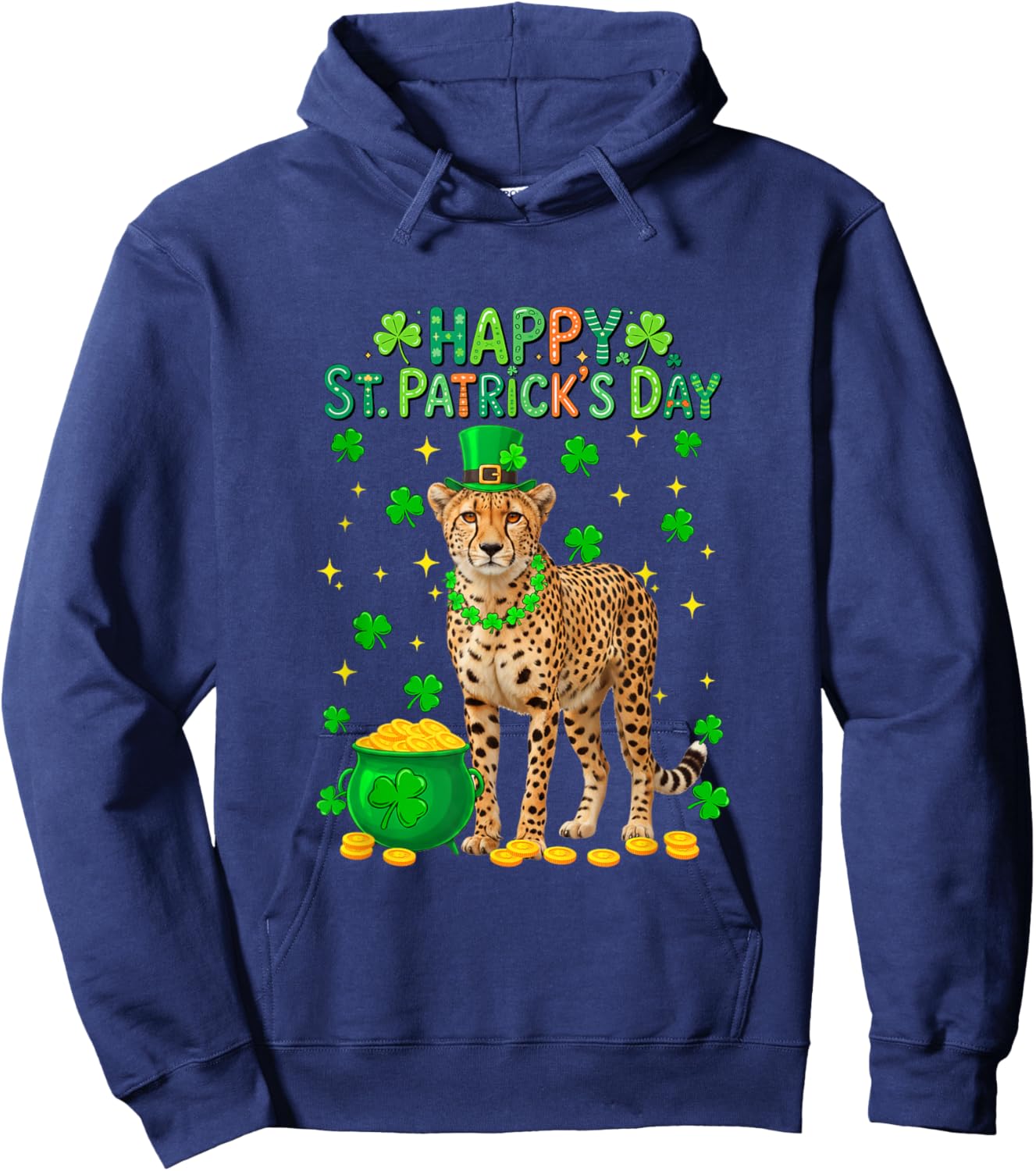 Happy St. Patrick's Day Cheetah Shamrocks Coins Lover Kids Hoodie - Hoodie | Navy