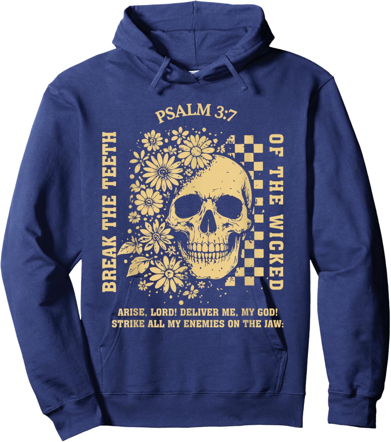 Psalm 3:7 Vintage Skull Christian Religious Bible Verse Hoodie - Hoodie | Navy