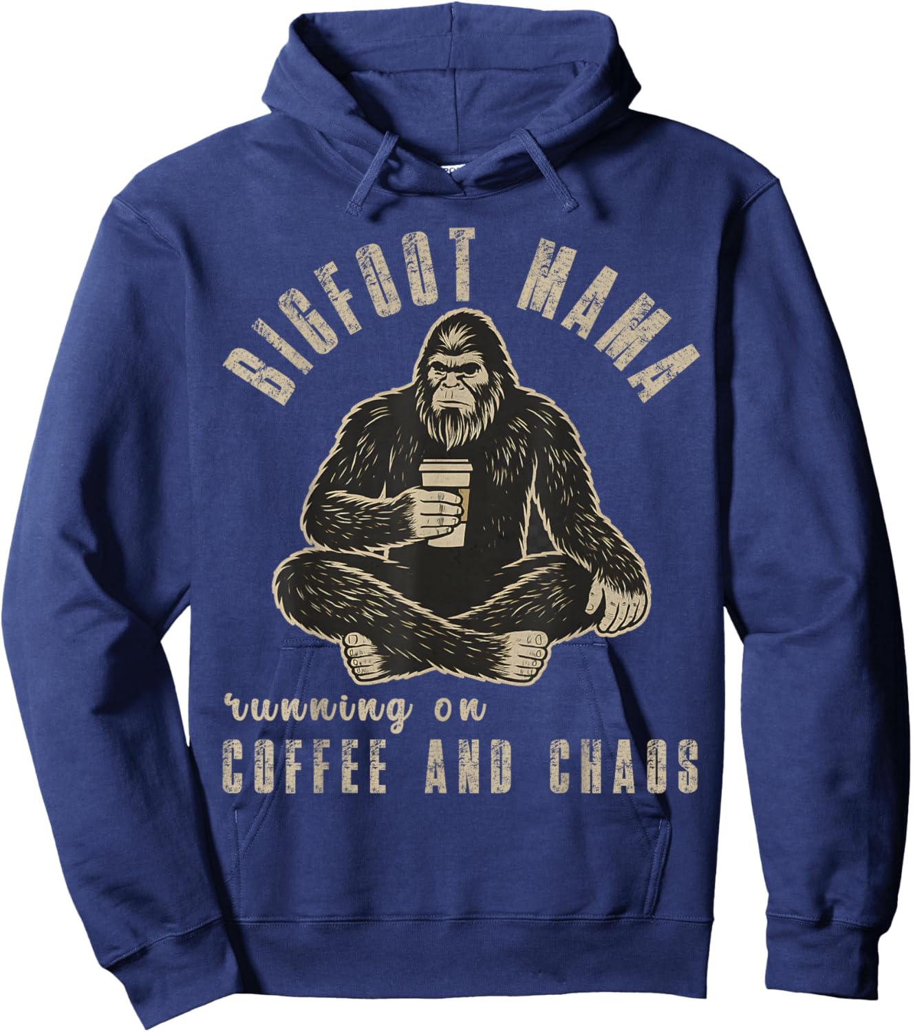 Funny Women's Bigfoot Mama Sasquatch Mom Coffee Lover Humor Hoodie - Hoodie | Navy