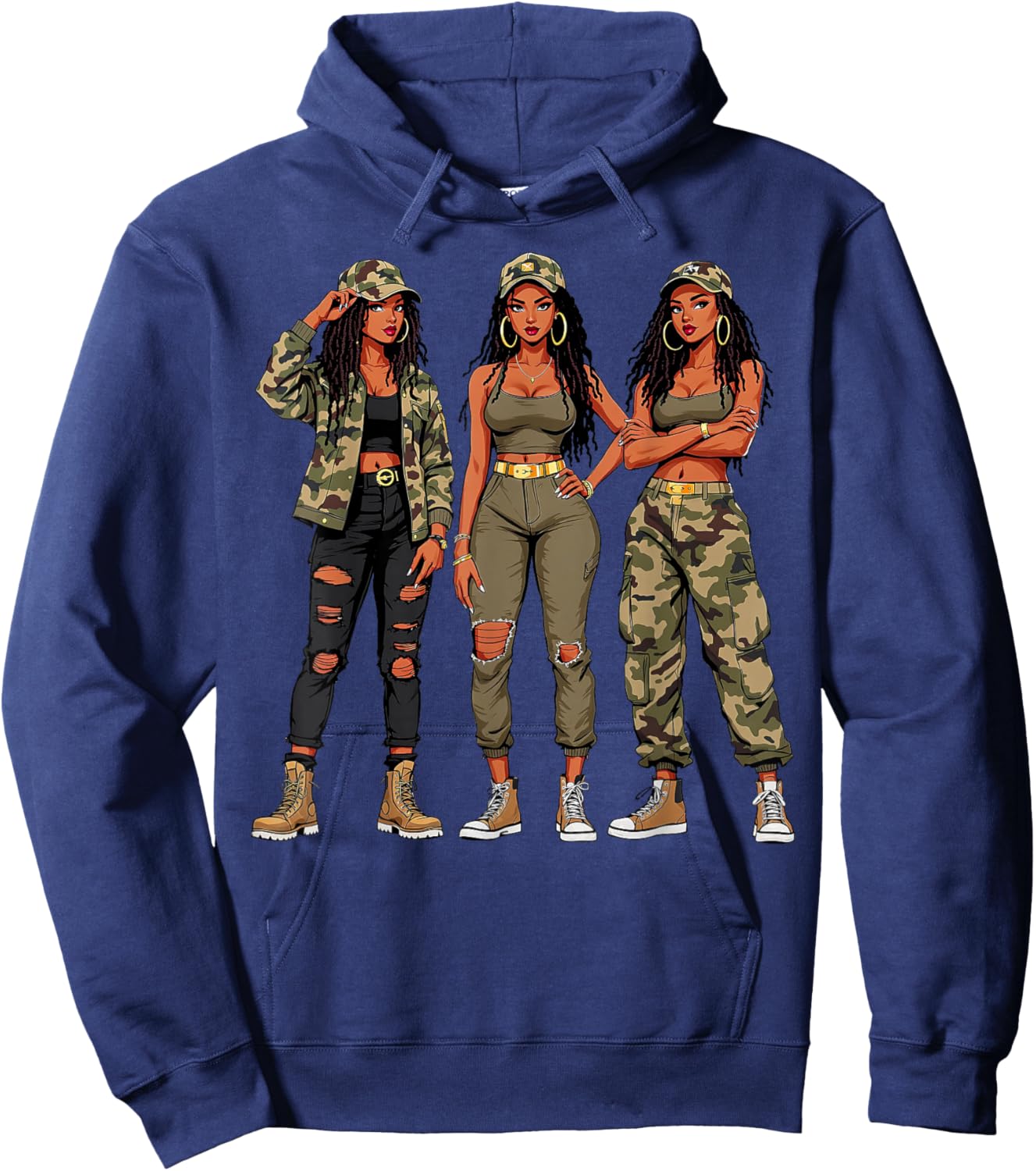 Black Woman Locs Camo Melanin Black History Month Junteenth Hoodie - Hoodie | Navy