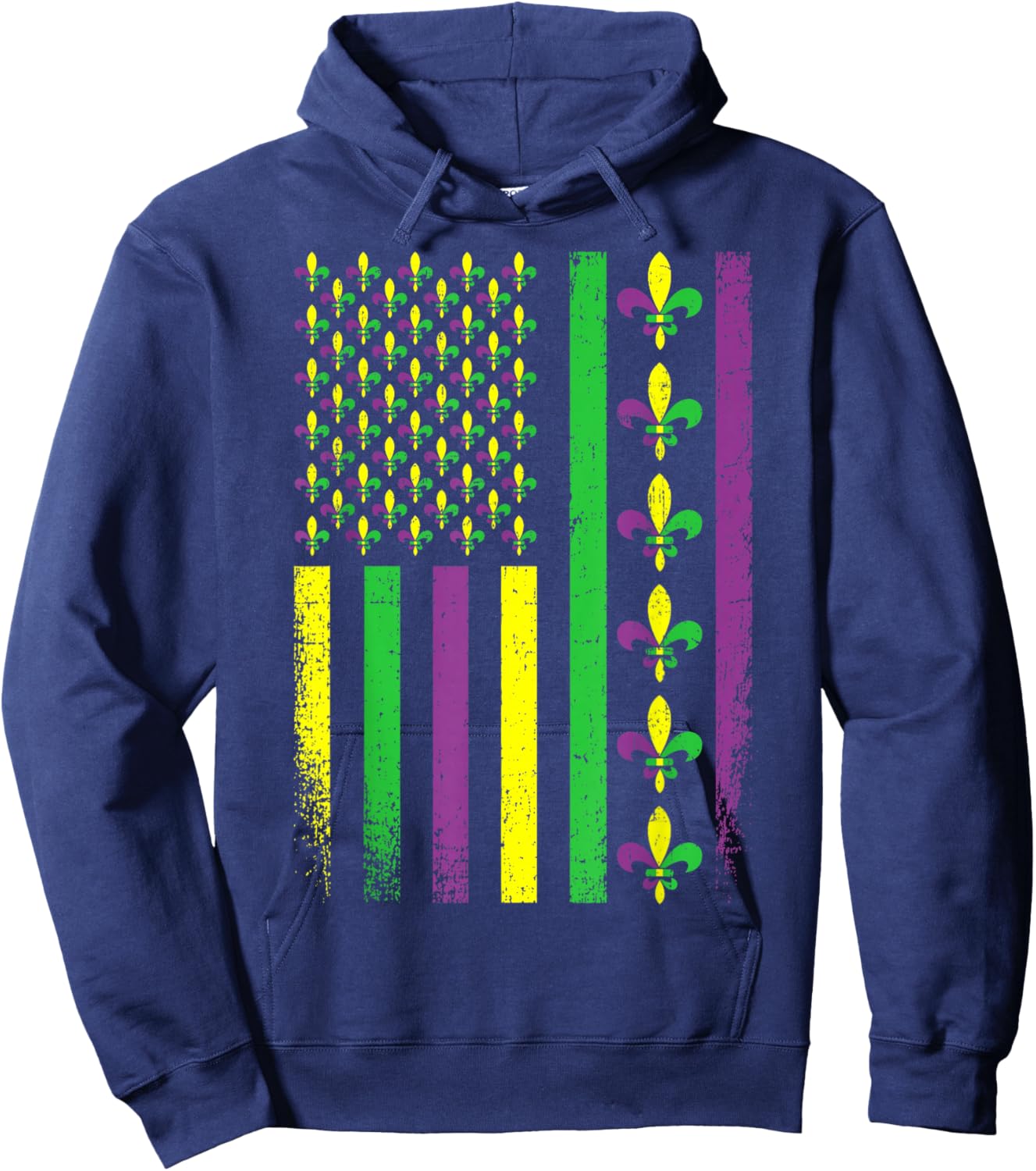 Mardi Gras Fleur De Lis US American Flag Men Women Kids Hoodie - Hoodie | Navy