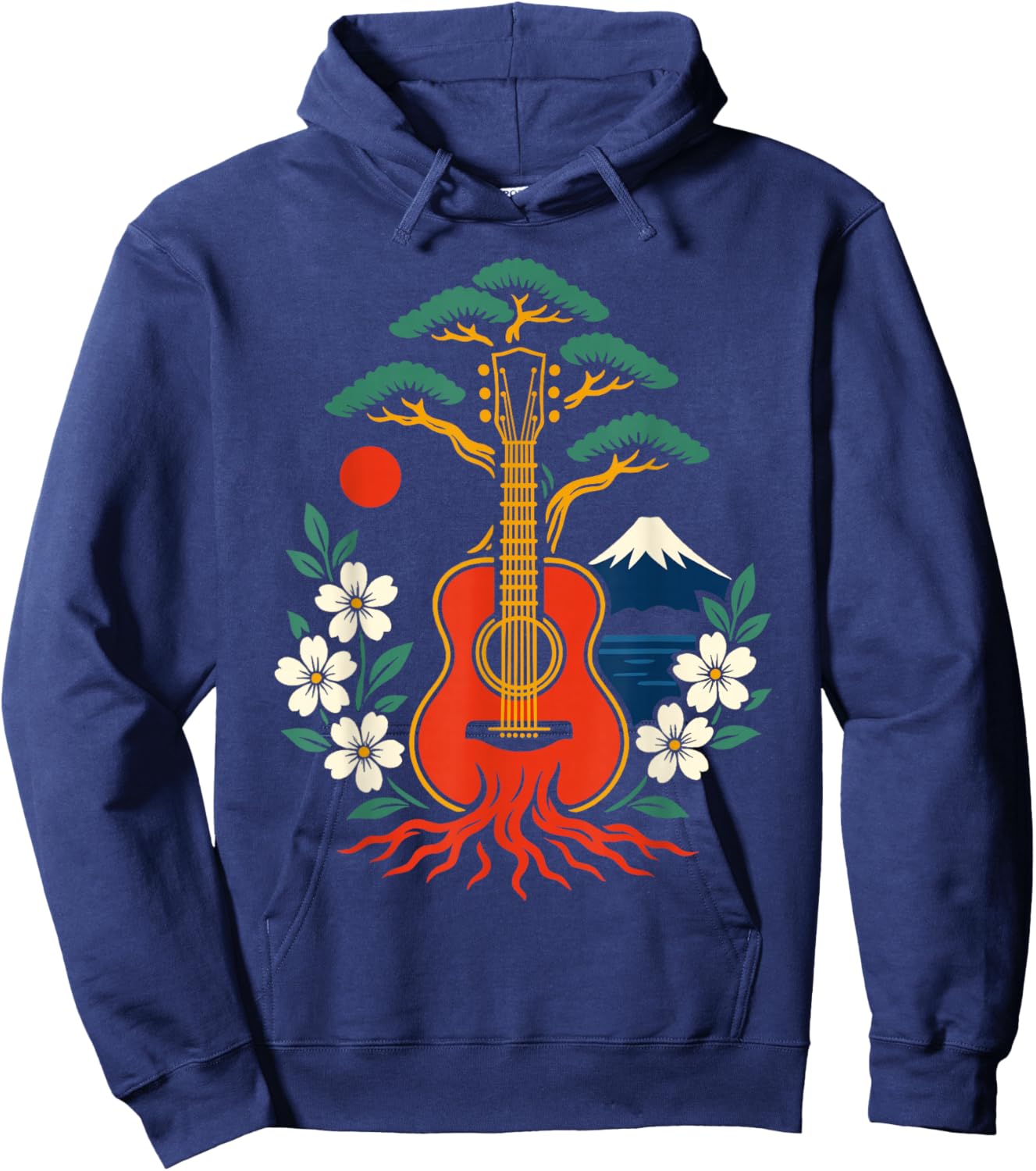 Japanese Art Guitar Men Women Kids Funny Musician Hoodie - Hoodie | Navy