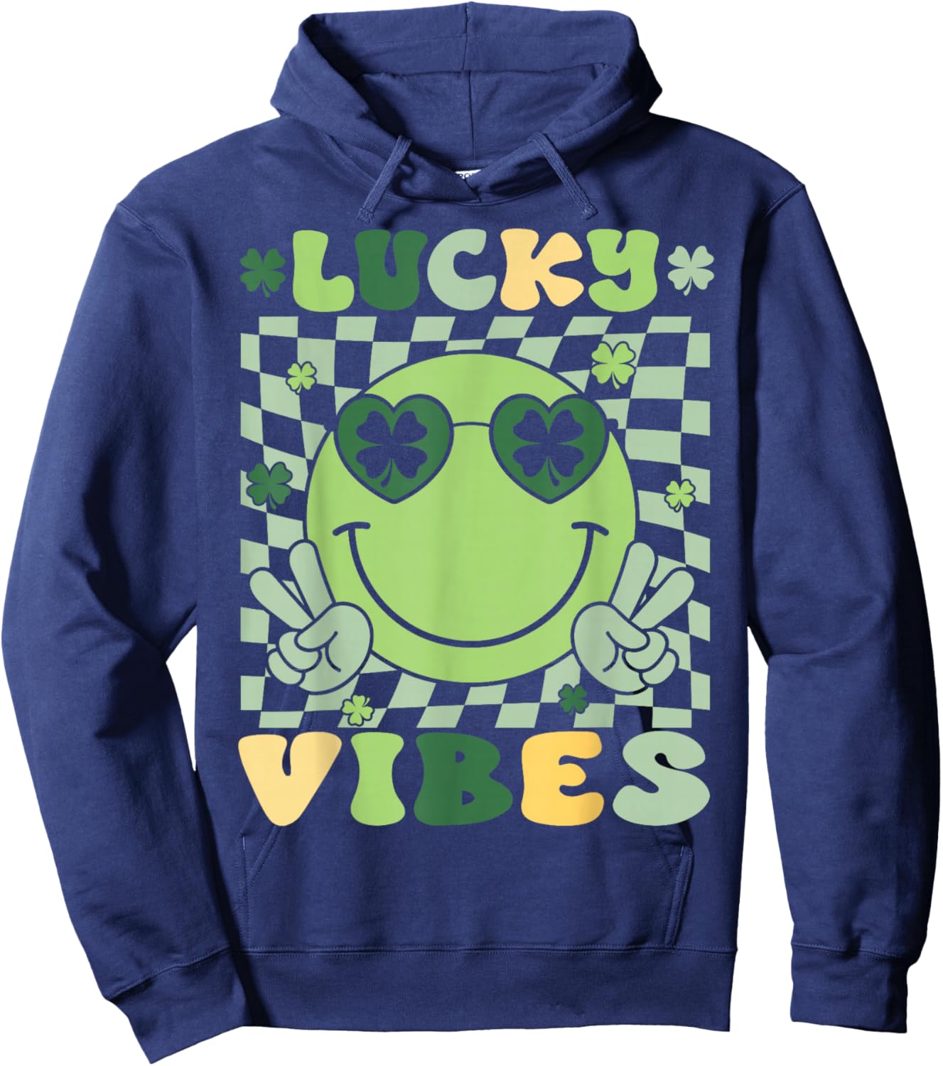 St Patricks Day Women Girls Kid Toddler Shamrock Lucky Vibes Hoodie - Hoodie | Navy
