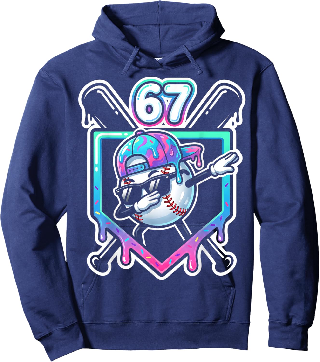 Baseball Ice Cream Drip 67 Player Dabbing Six Seven Boys Hoodie - Hoodie | Navy