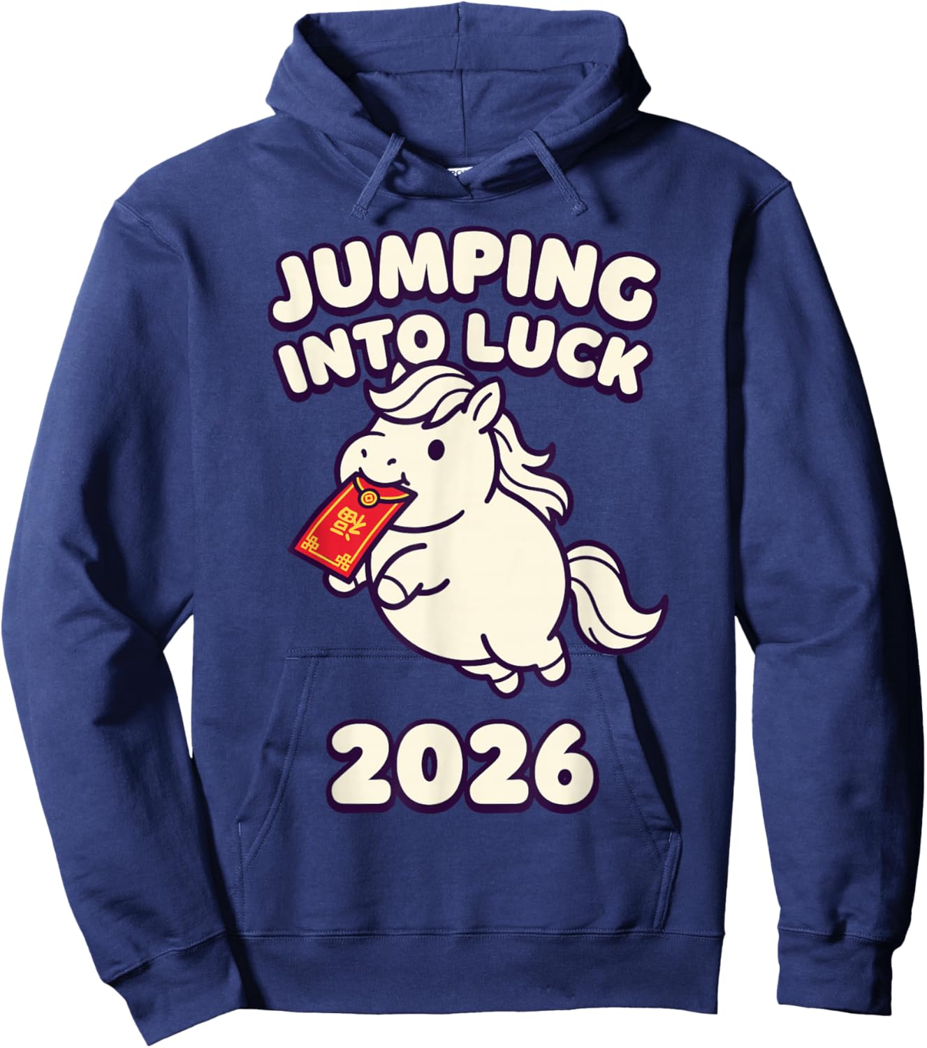 Jumping Into Luck 2026 Chinese New Year Horse Kawaii Hoodie - Hoodie | Navy