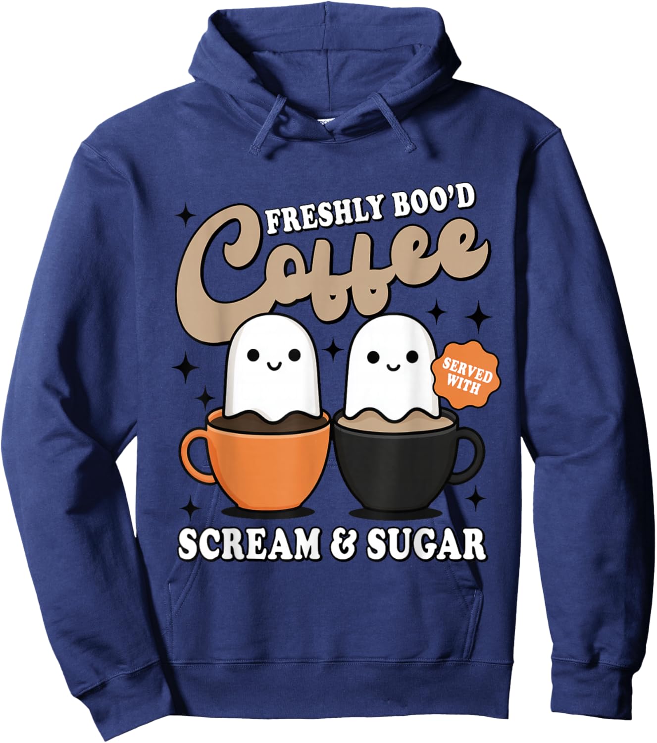 Cute Fall Halloween Ghost Trendy Preppy Freshly Boo'd Coffee Hoodie - Hoodie | Navy