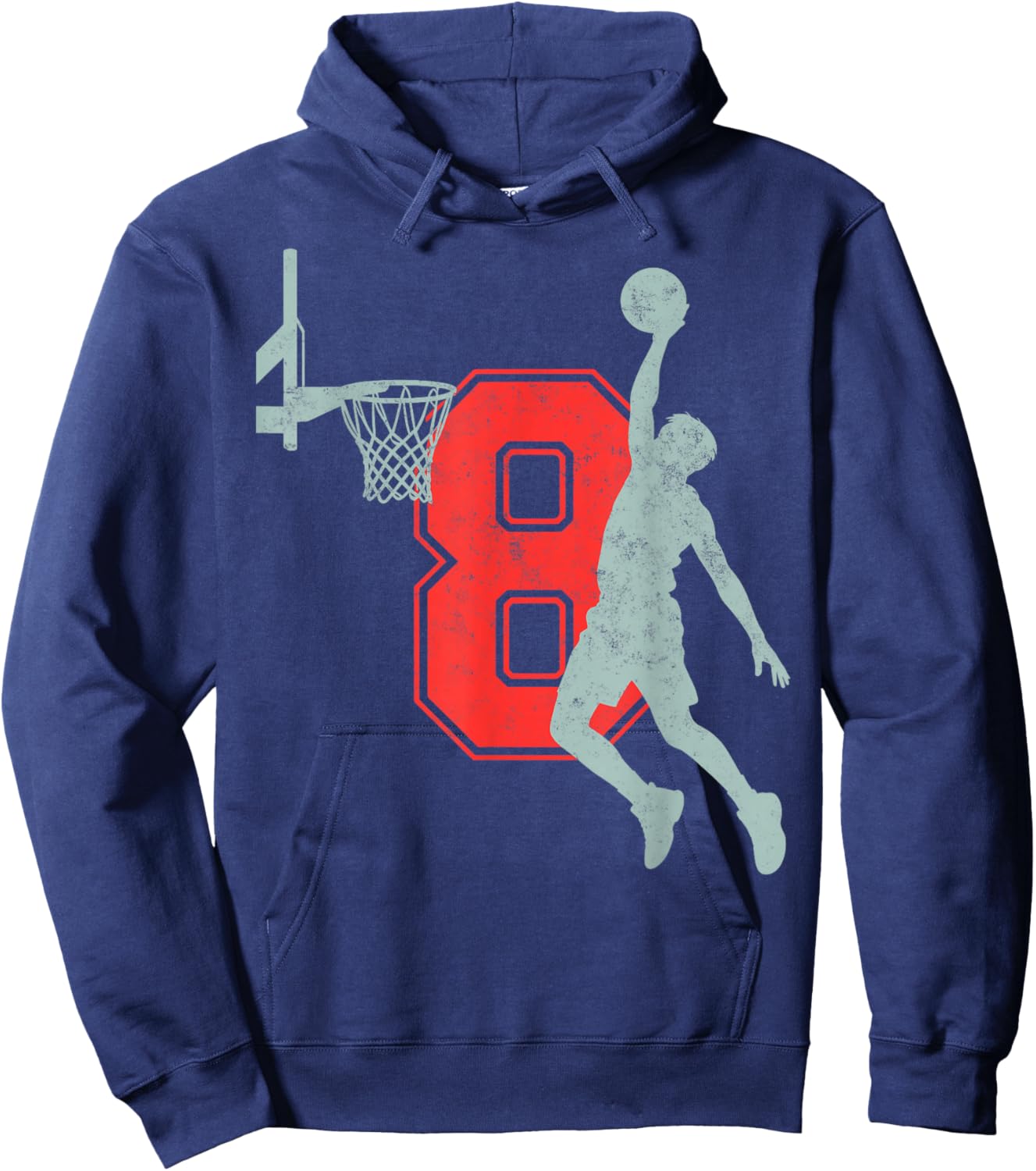 Basketball Fan Birthday Boy Girl 8th Bday Party 8 Years Kid Hoodie - Hoodie | Navy