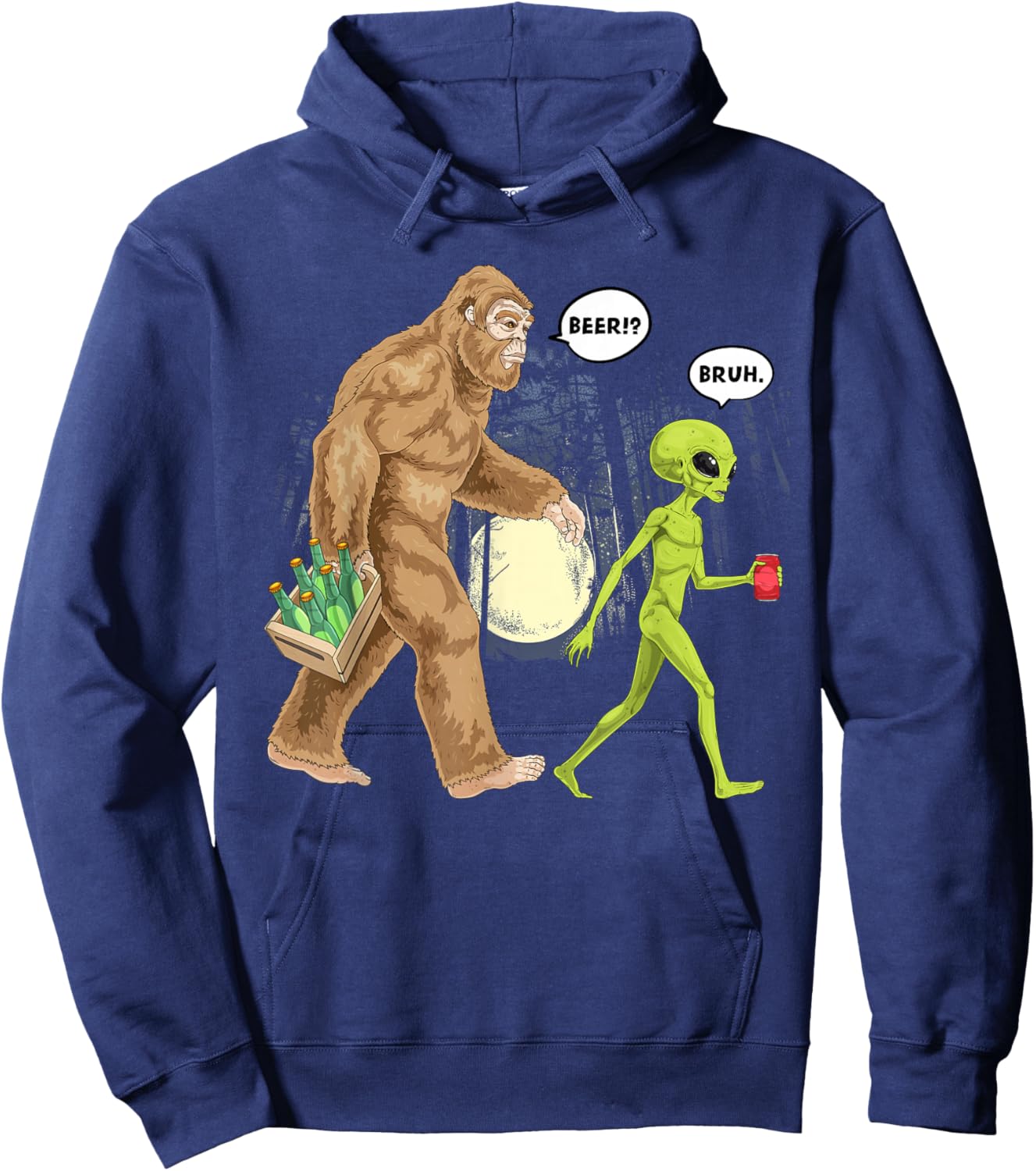 Bigfoot Alien Beer UFO Funny Futuristic Sasquatch Outdoor Hoodie - Hoodie | Navy