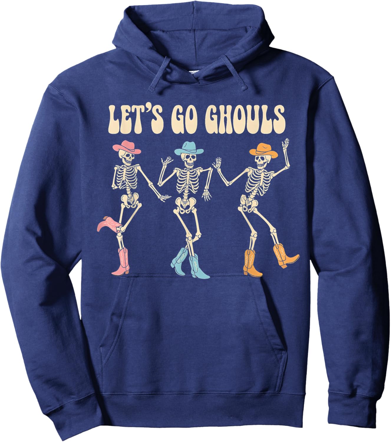 Let's Go Ghouls Women Halloween Dancing Skeleton Ghost Hoodie - Hoodie | Navy