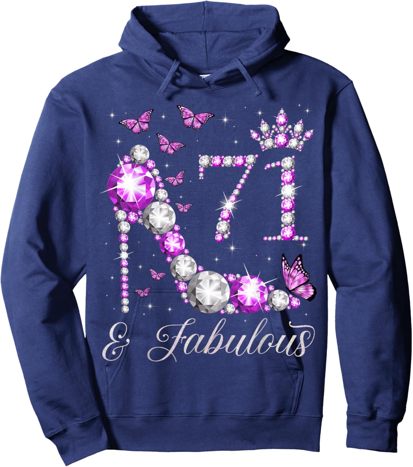 71 Years Old & Fabulous 71st Birthday High Heel Butterflies Hoodie - Hoodie | Navy