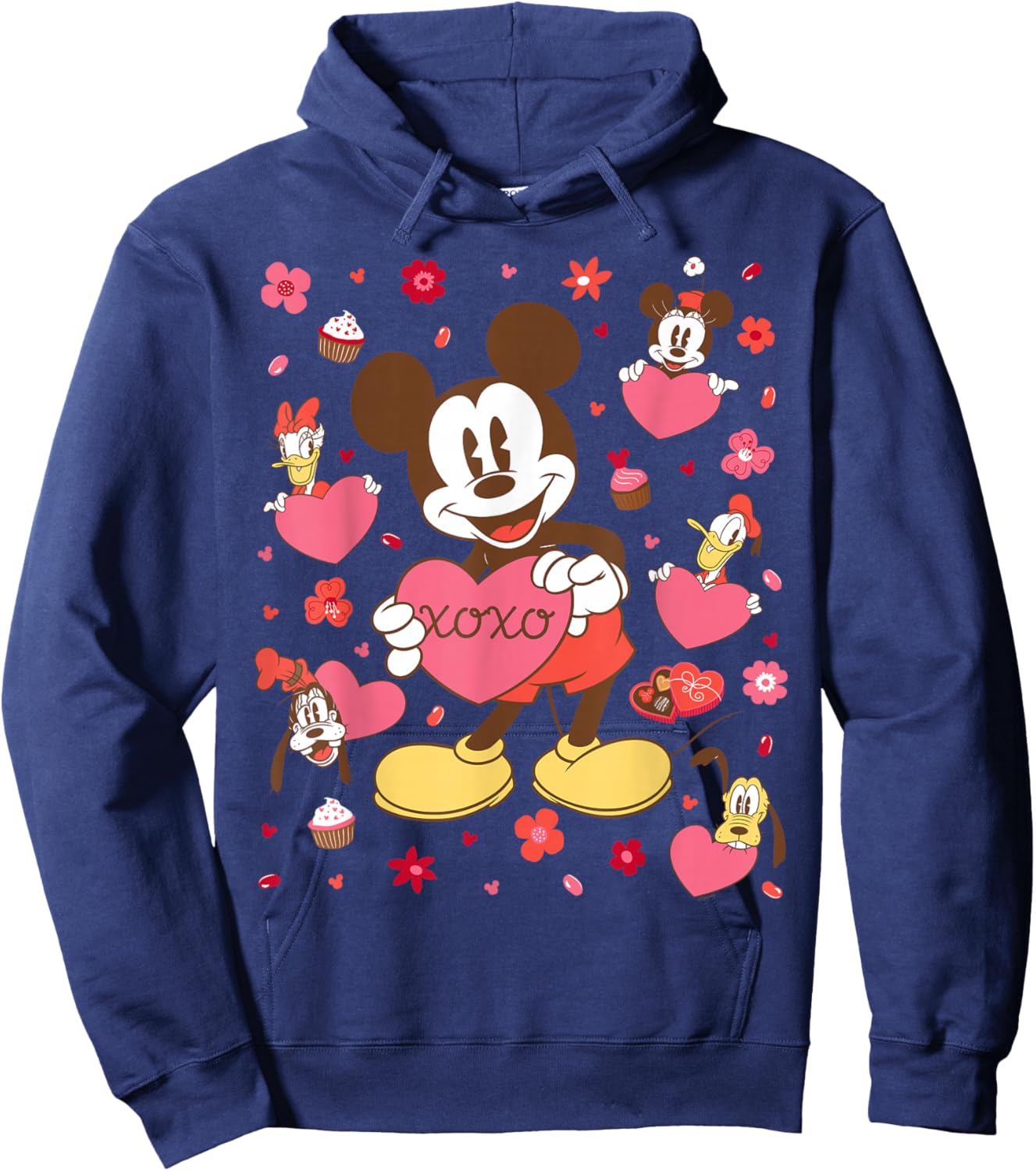 Disney Mickey Mouse & Friends Valentine's Day Retro Hearts Hoodie - Hoodie | Navy