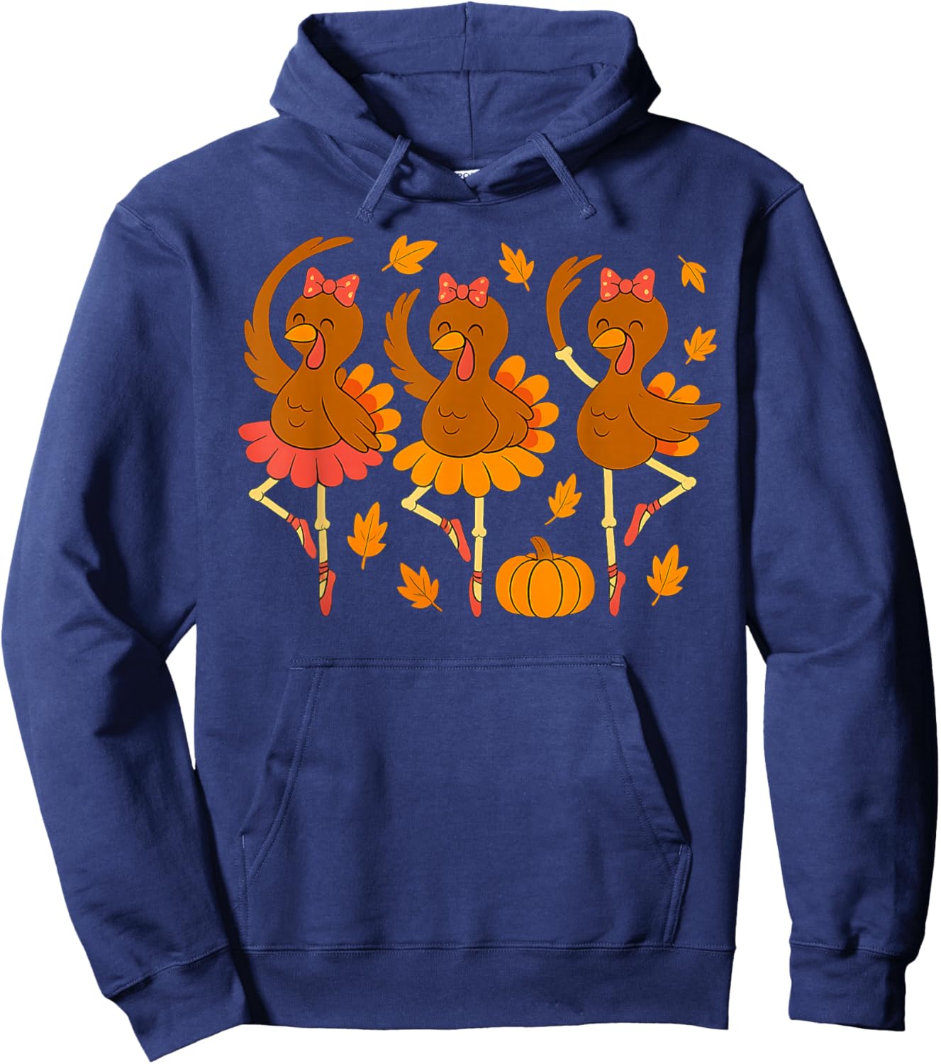 Ballet Turkey Pumpkin Fall Autumn Girls Turkey Thanksgiving Hoodie - Hoodie | Navy