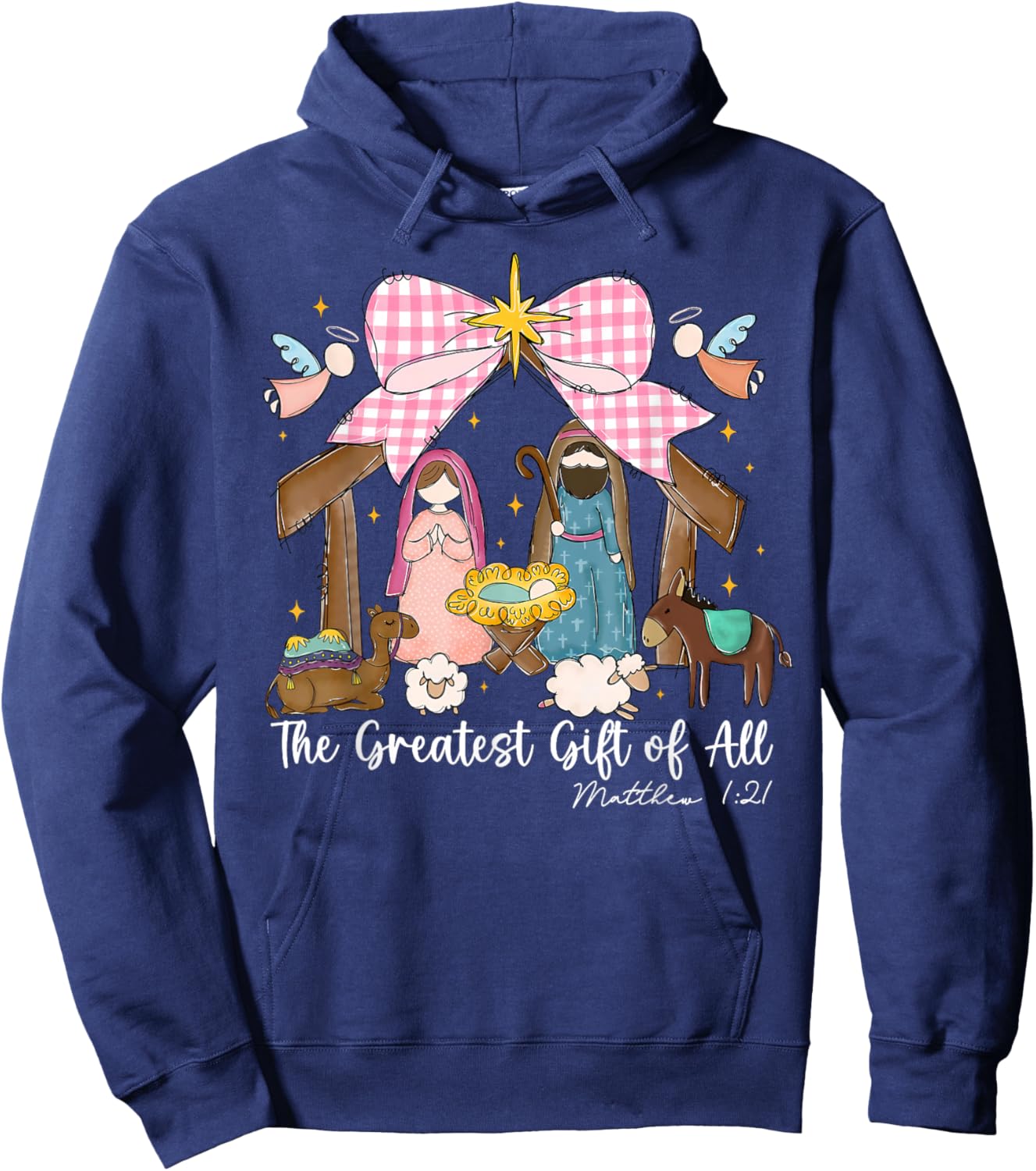 The Greatest Gift of All Jesus Christian Holiday Christmas Hoodie - Hoodie | Navy
