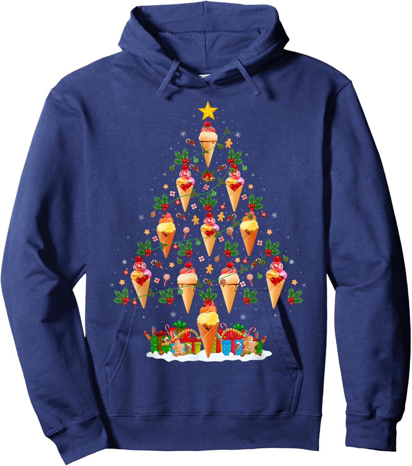 Ice Cream Cone Christmas Tree Funny Ice Cream Lover Xmas Hoodie - Hoodie | Navy