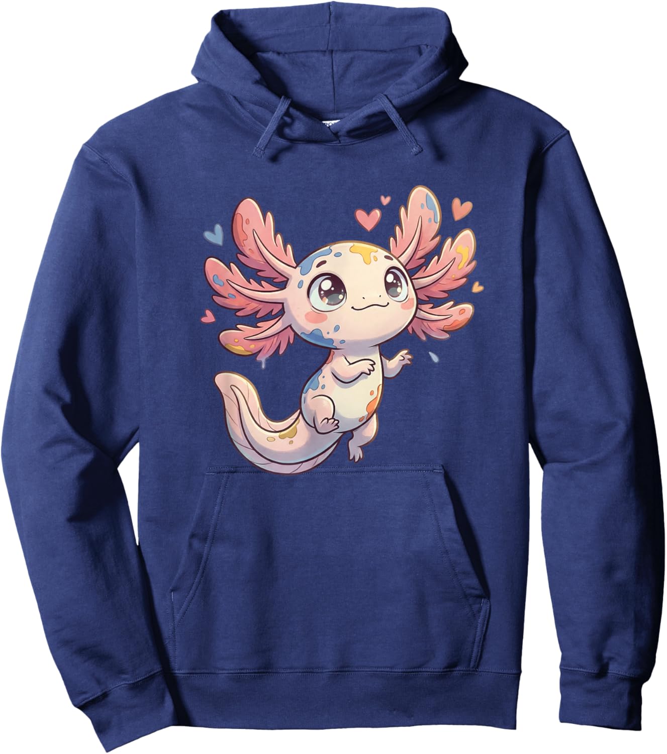 Cute Kawaii Axolotl with Hearts Pastel Fantasy Pet Hoodie - Hoodie | Navy