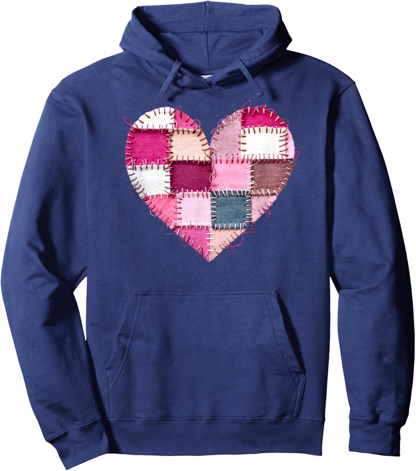 Valentine’s Day Faux Quilt Patchwork Heart Hoodie - Hoodie | Navy