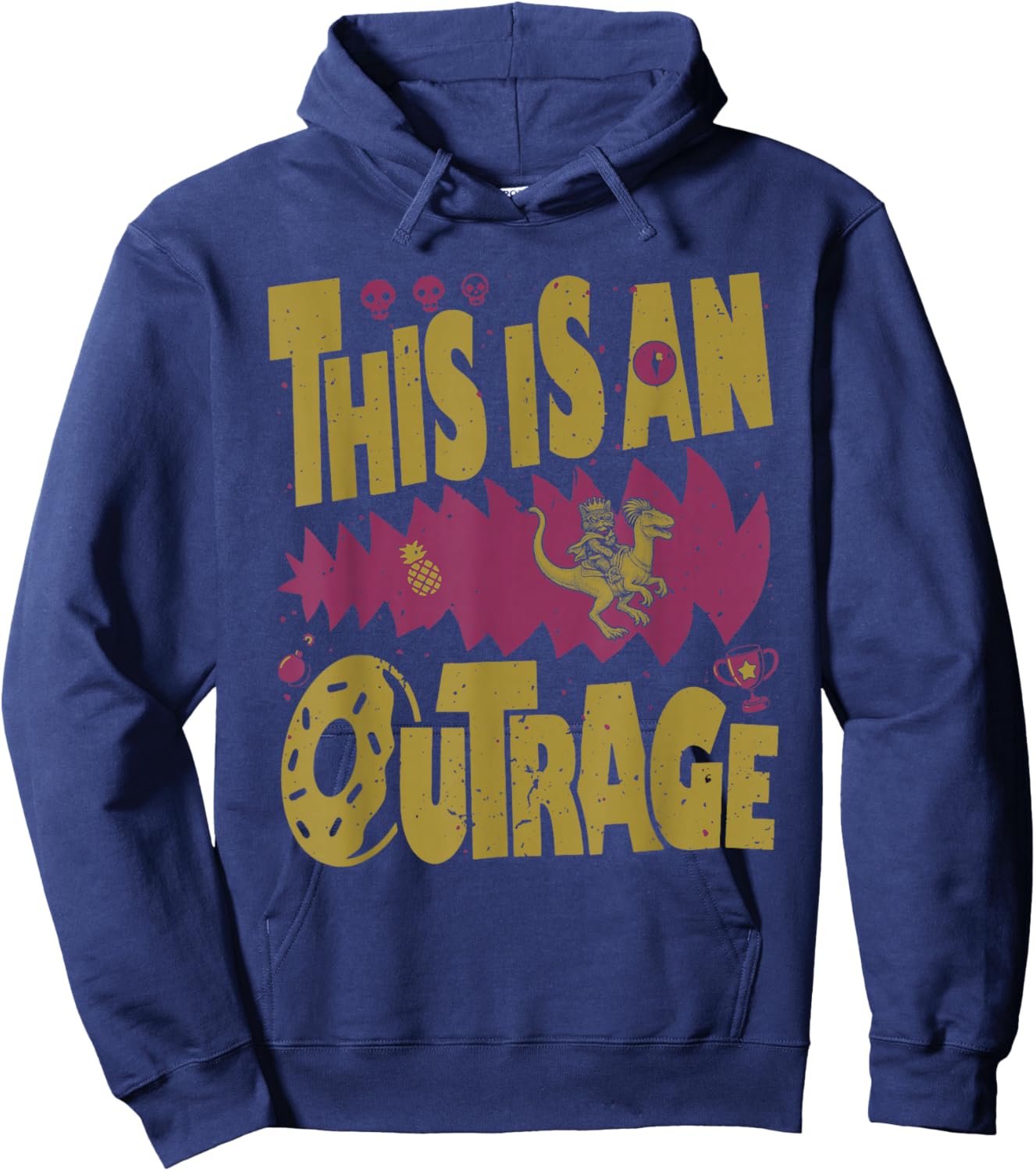 This is an Outrage Funny Princess Cat Riding Dinosaur Hoodie - Hoodie | Navy