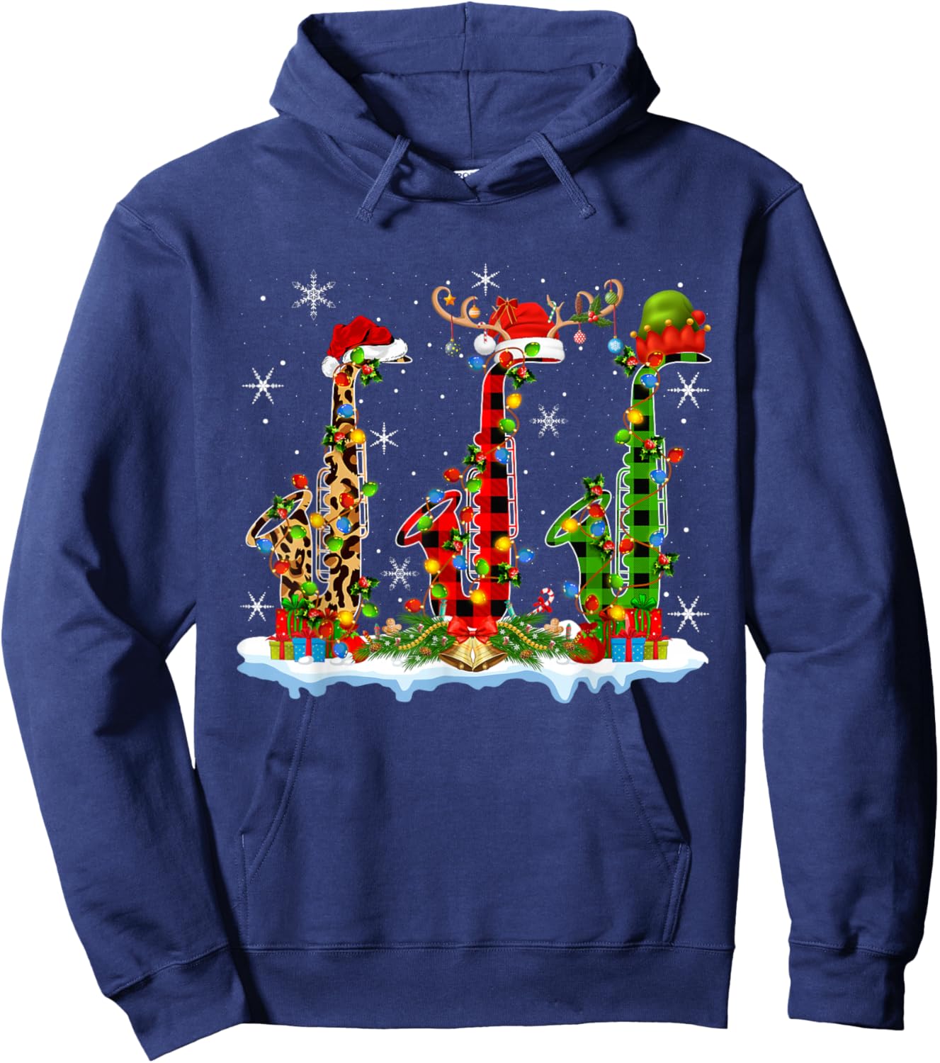 Saxophone Christmas Lights Marching Band Saxophone Jazz Xmas Hoodie - Hoodie | Navy