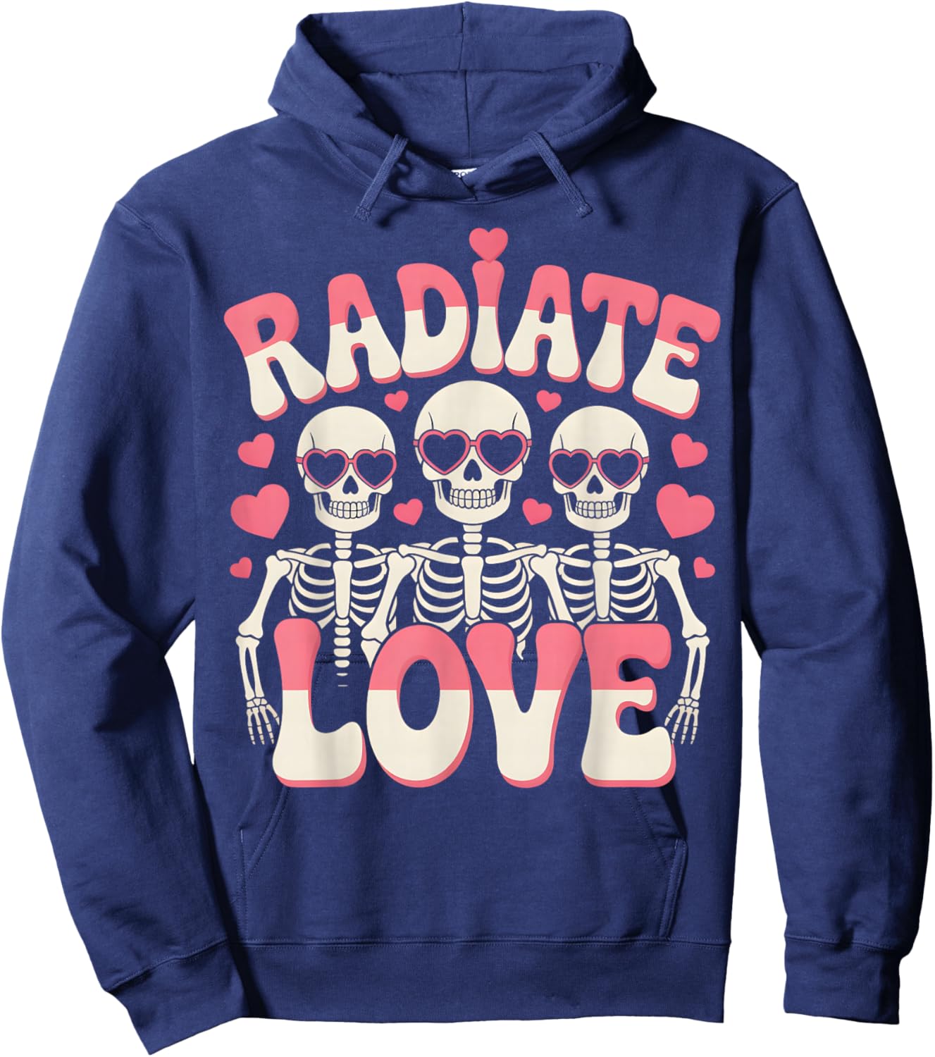 Radiate Love Skeleton Heart Sunglasses Retro Valentine Vibes Hoodie - Hoodie | Navy