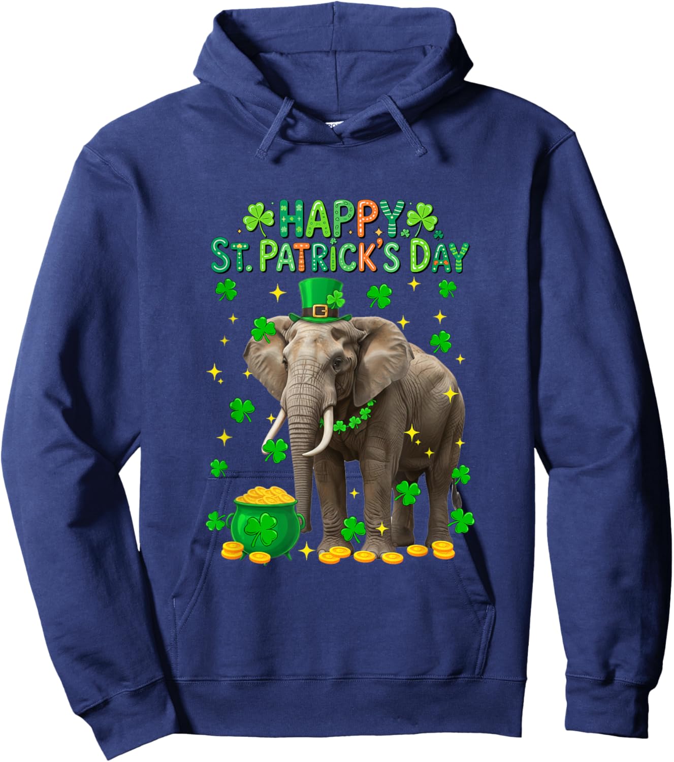 Happy St. Patrick's Day Elephant Shamrocks Coins Lover Kids Hoodie - Hoodie | Navy