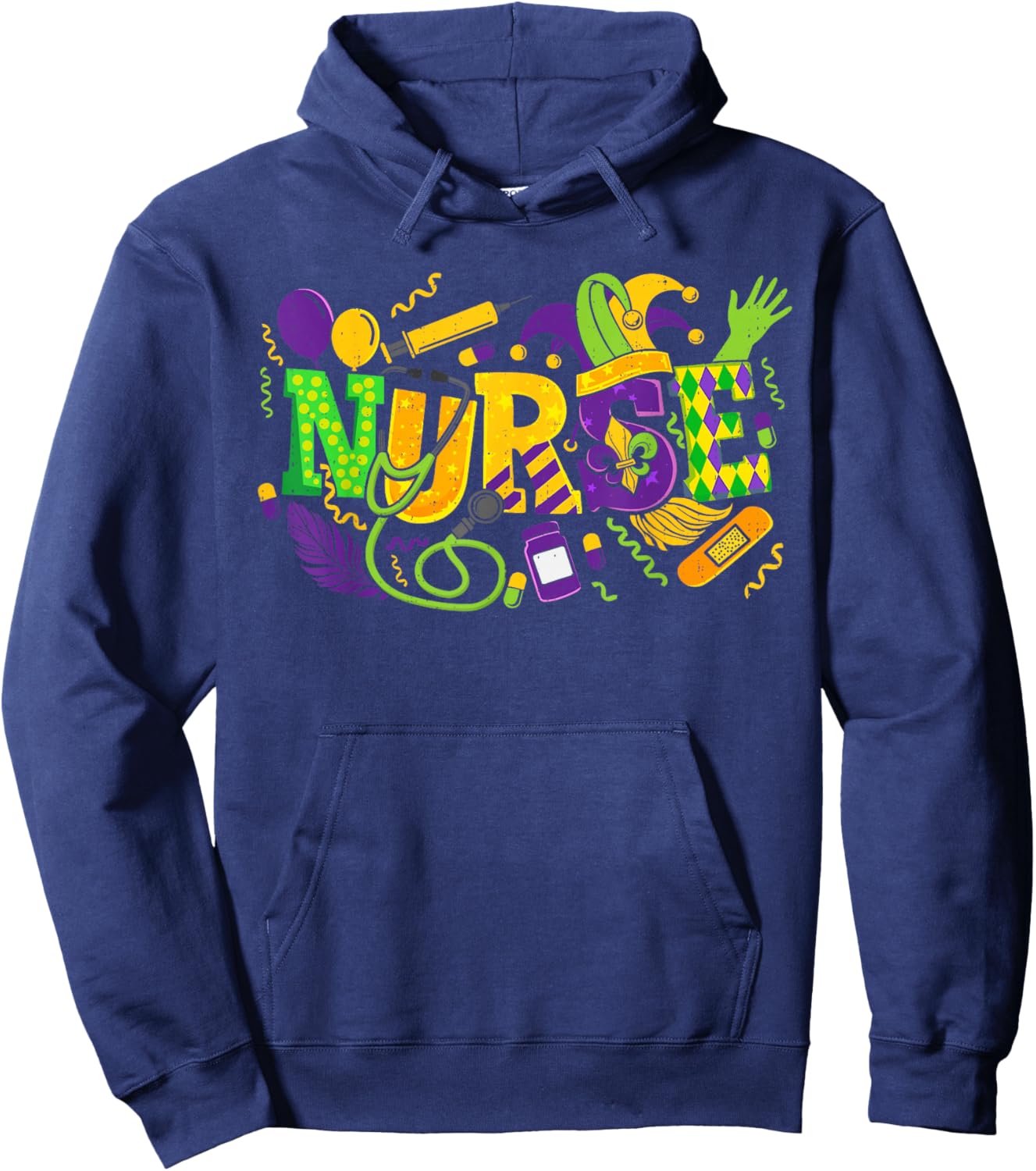 Mardi Gras Nurse Carnival Beads Medical Healthcare Hoodie - Hoodie | Navy