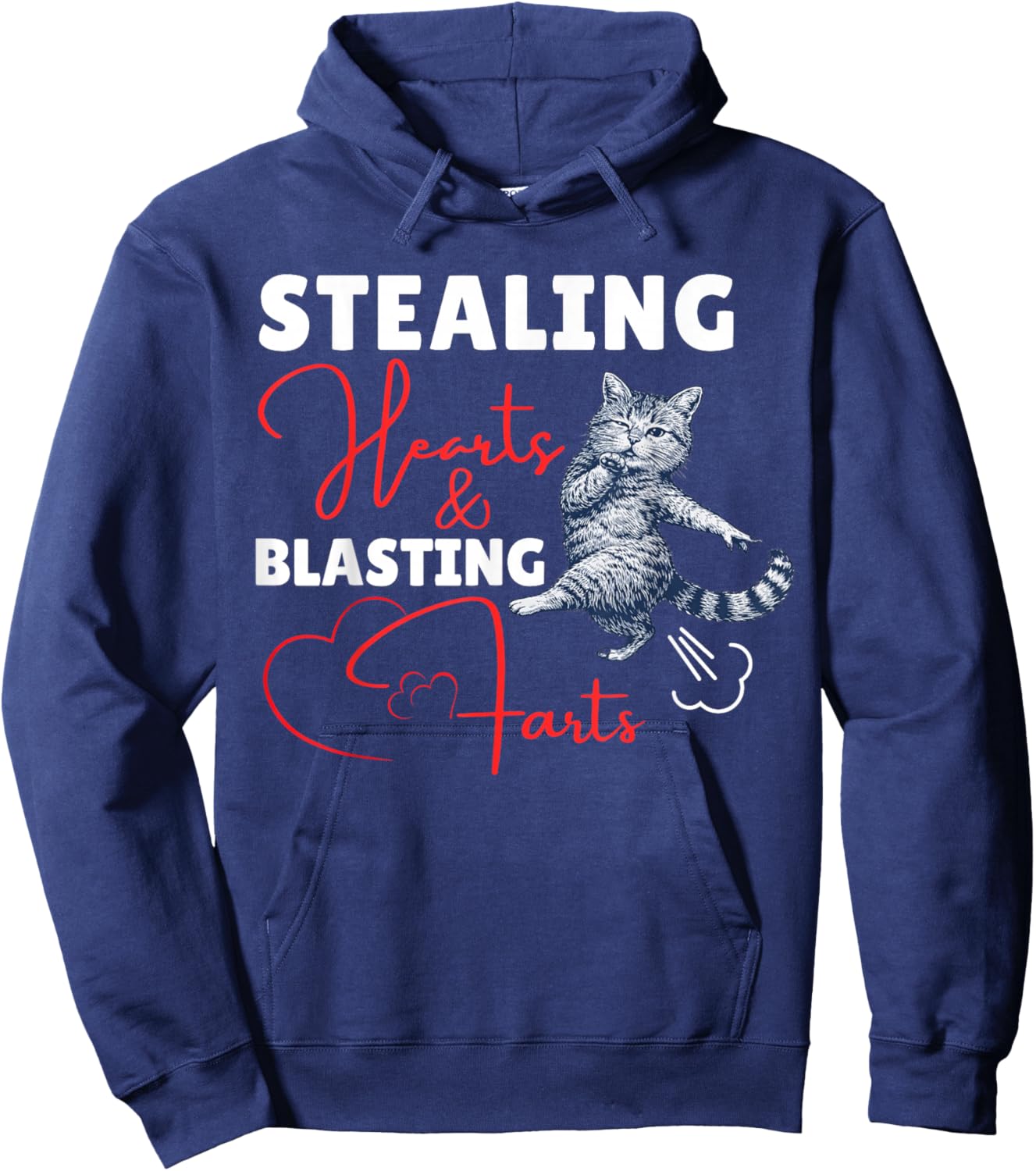 Stealing Hearts and Blasting Farts Funny Cat Lover Valentine Hoodie - Hoodie | Navy