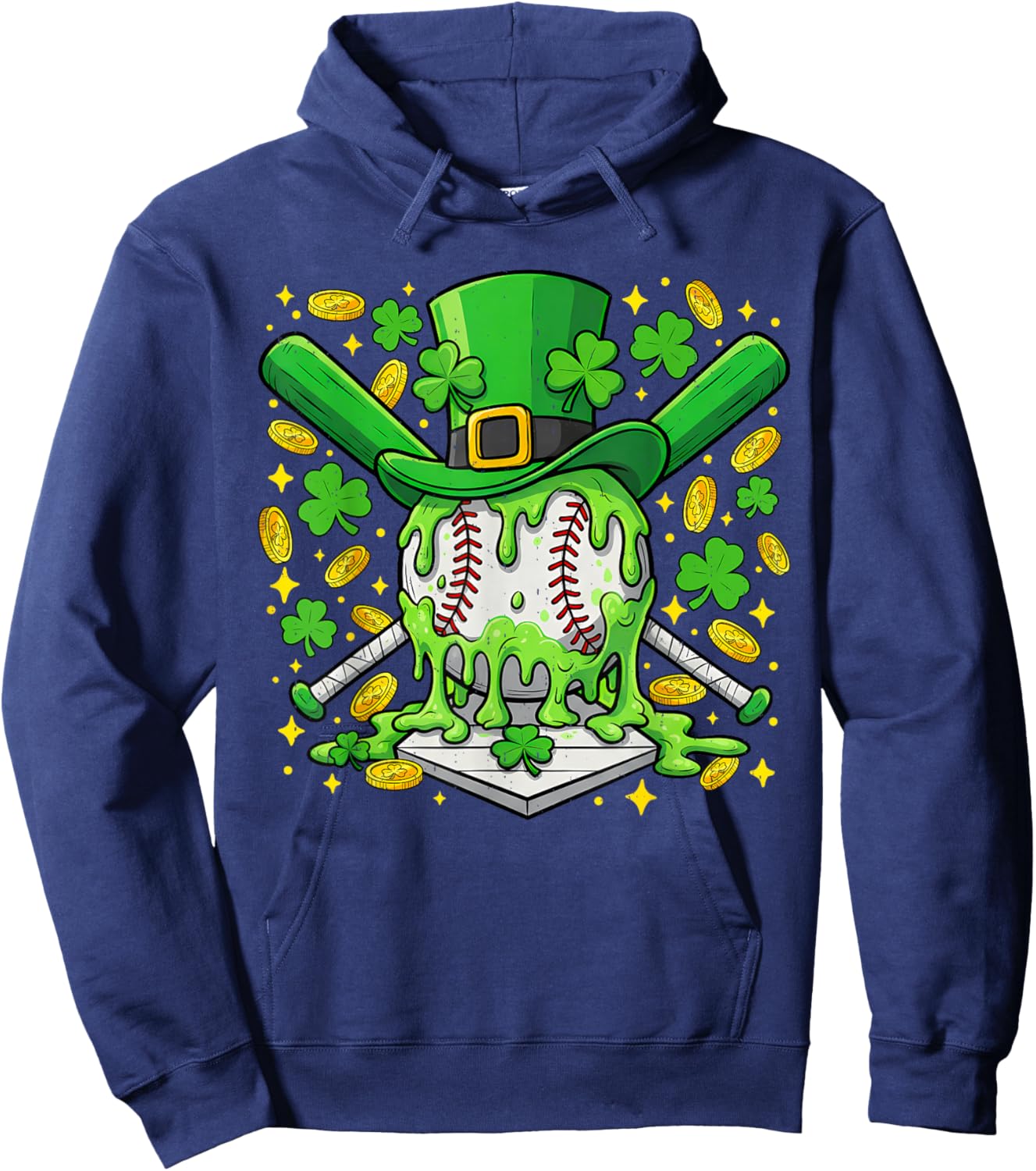Baseball Drip Green St Patricks Day Irish Sport Boy Teen Kid Hoodie - Hoodie | Navy