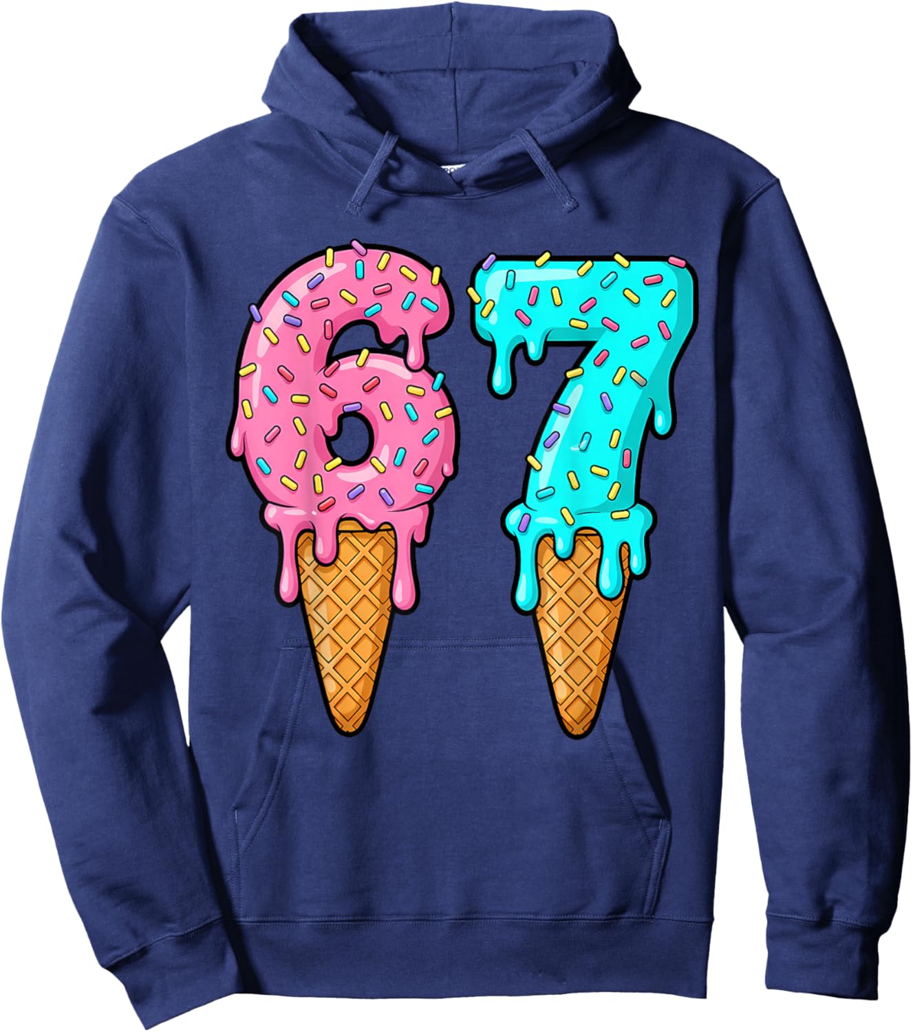 67 Ice Cream Drip Meme Six Seven Gen Alpha Slang Hoodie - Hoodie | Navy