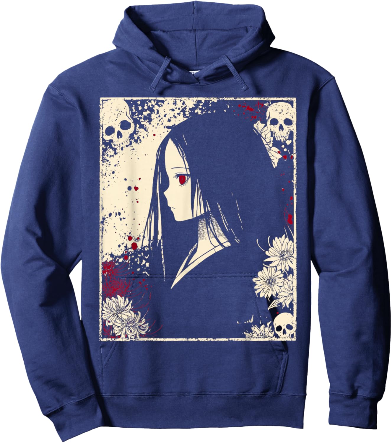 Yandere Geisha Japanese Anime Horror Goth Girl Hoodie - Hoodie | Navy