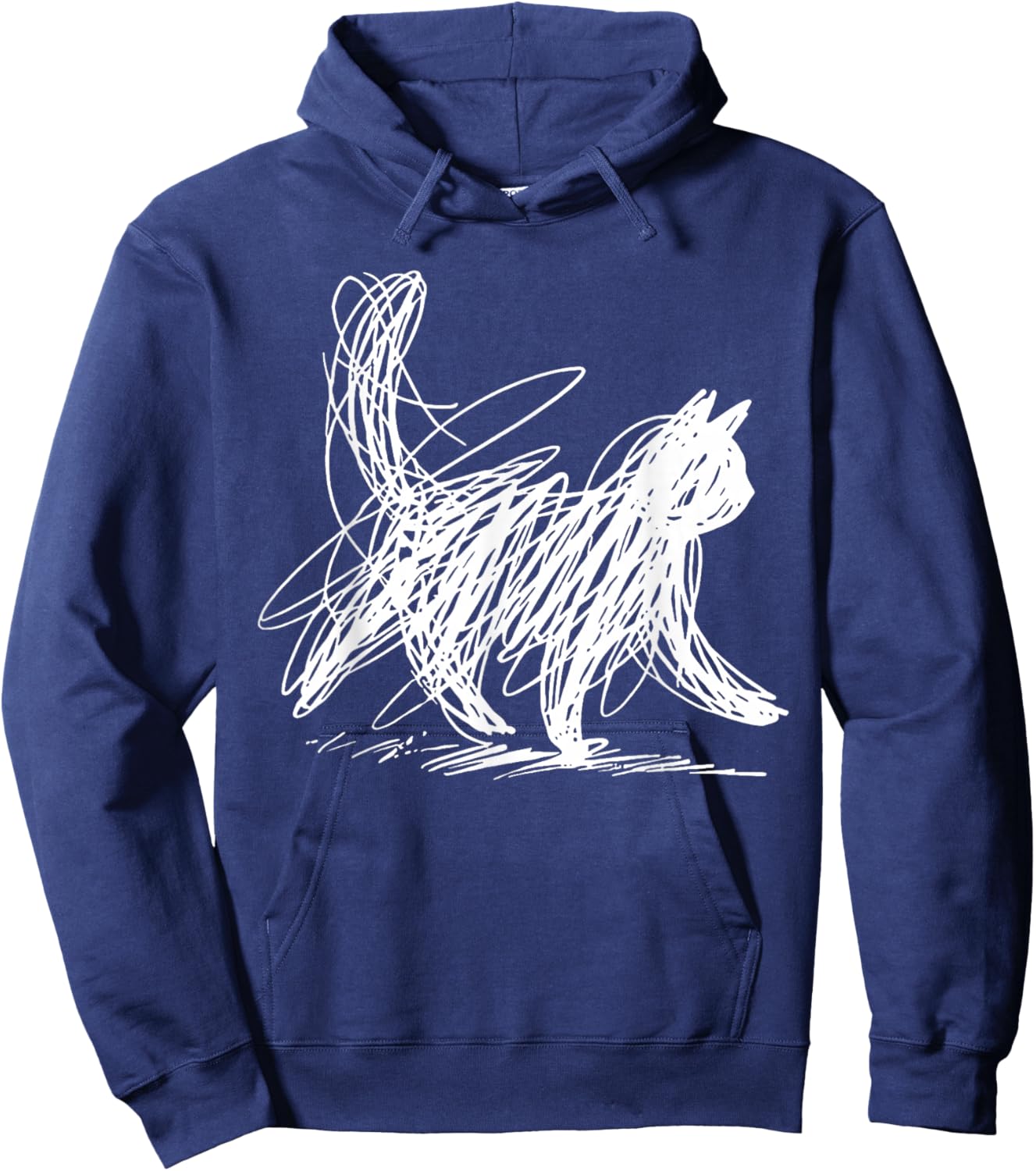Scribble Cat Minimal Line Art Japanese Hoodie - Hoodie | Navy