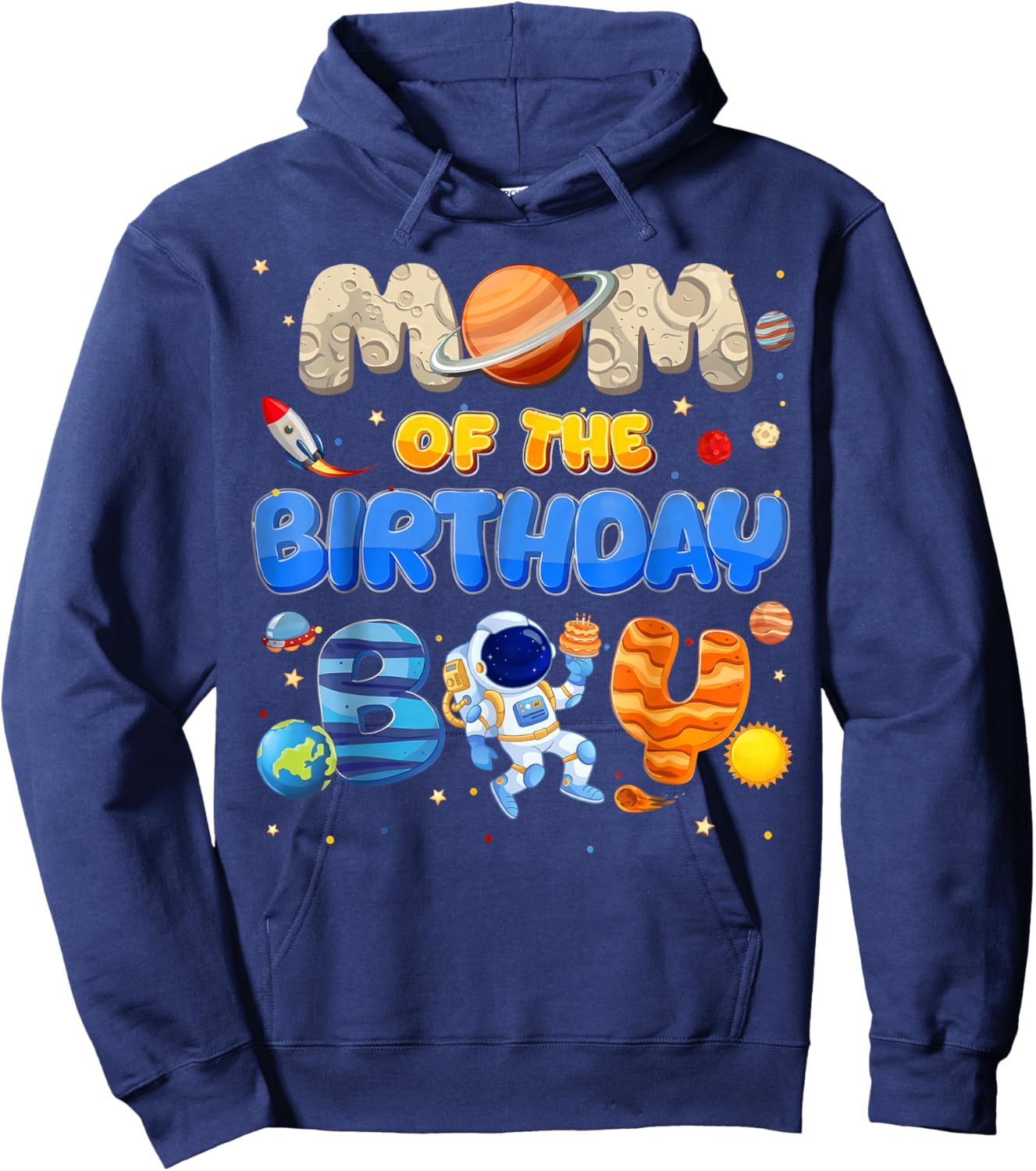 Mom of The Birthday Boy Space Astronaut Matching Family Hoodie - Hoodie | Navy
