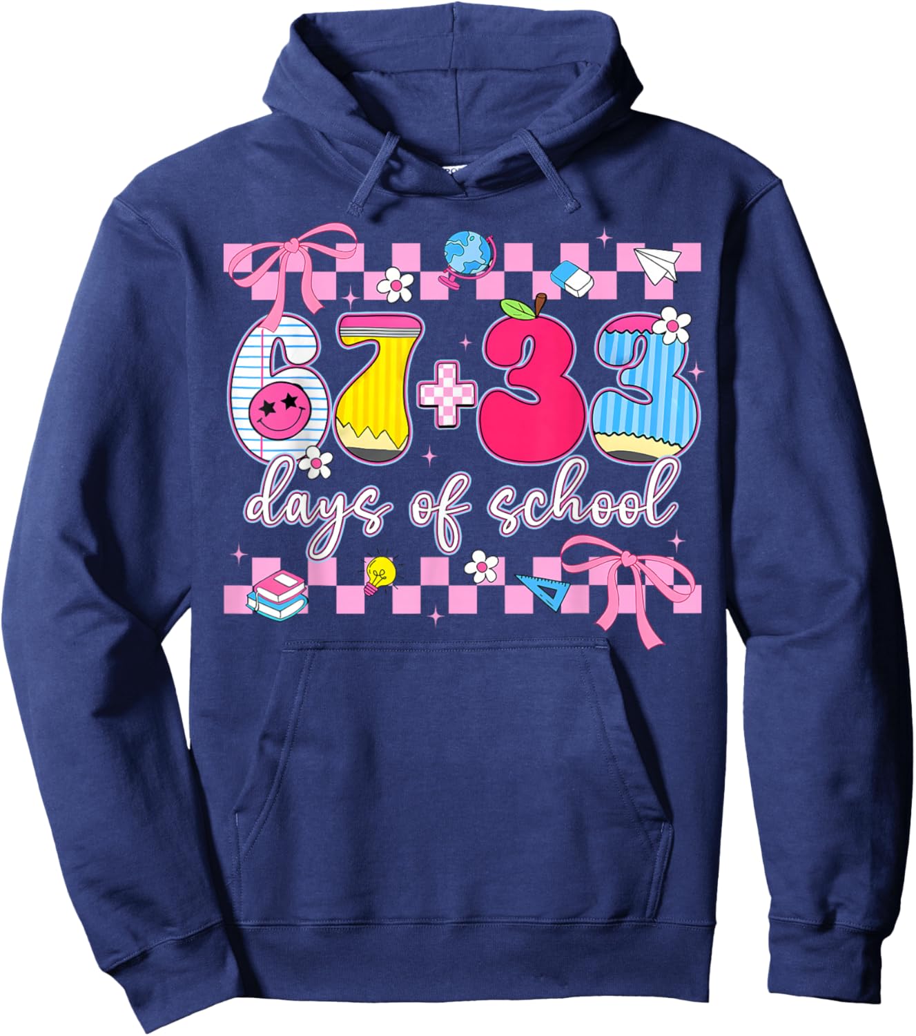 67 33 Days of School 100th Day Coquette Bow Girls Hoodie - Hoodie | Navy