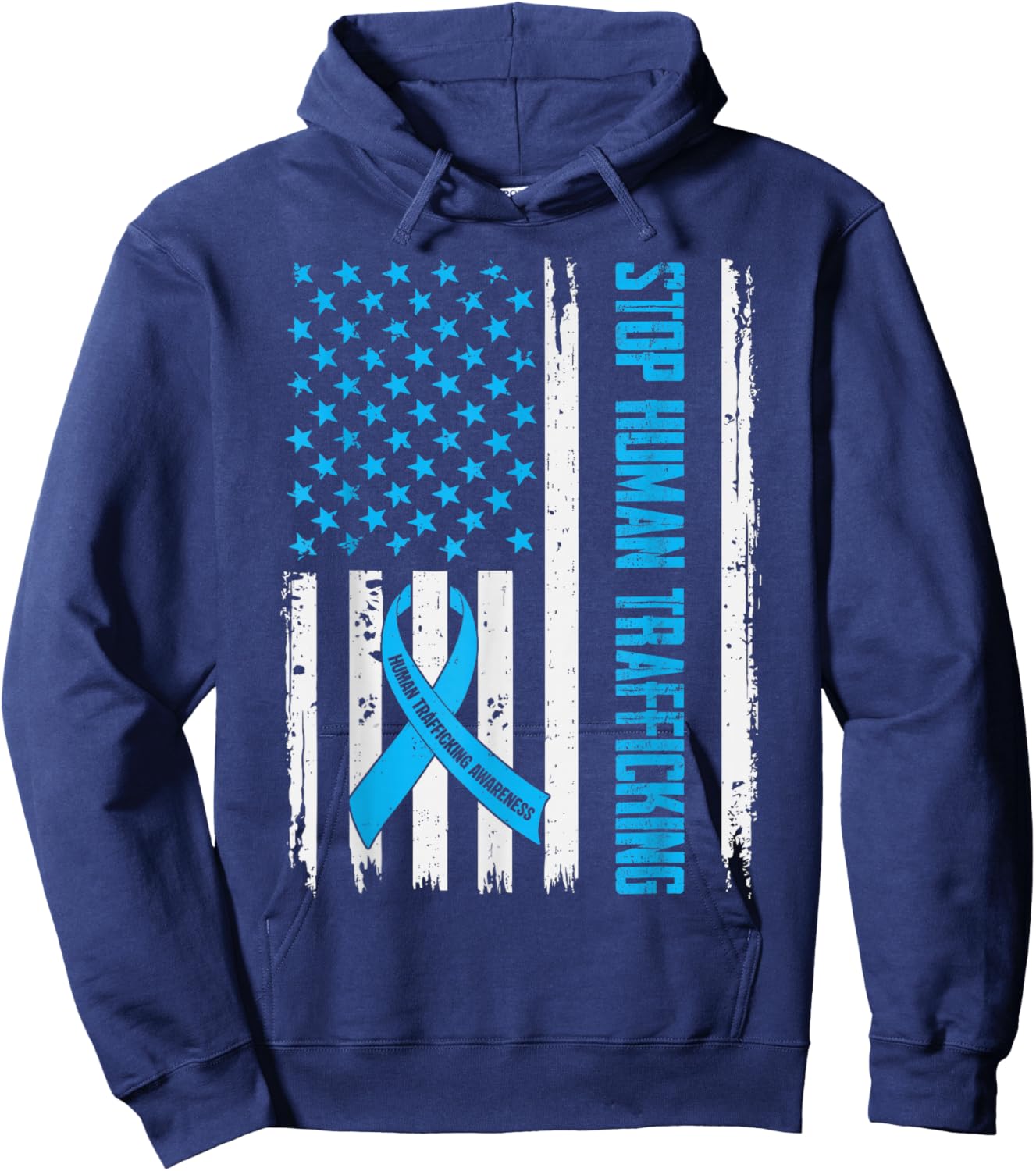 Human Trafficking Awareness USA Flag Stop Human Trafficking Hoodie - Hoodie | Navy