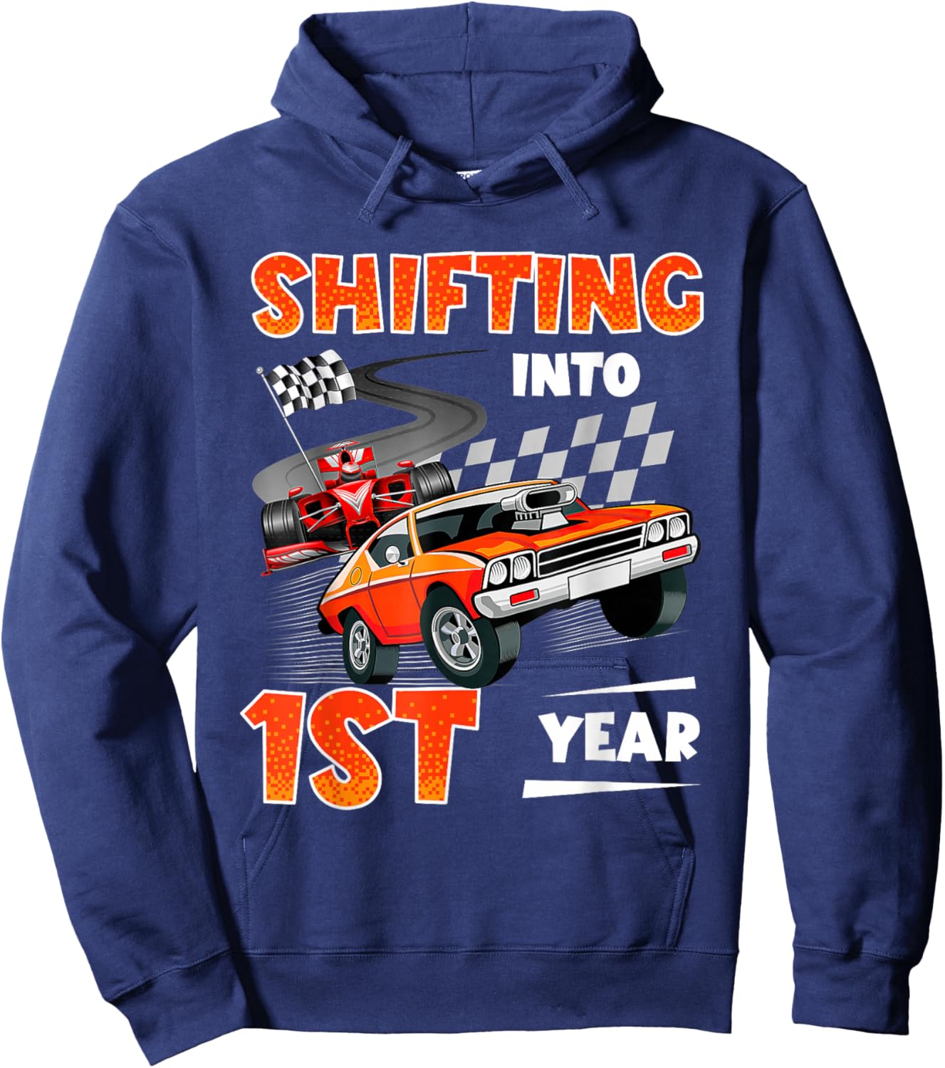 Shifting into 1st Years Racing Car Birthday 1 Year Old Hoodie - Hoodie | Navy