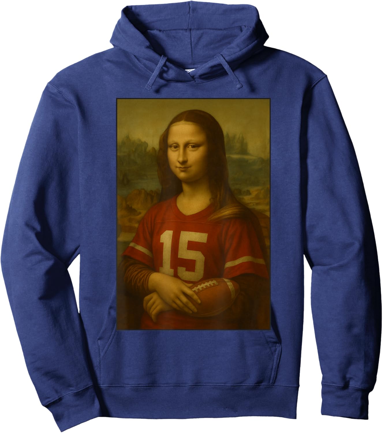 Mona Lisa Holding Football Vintage Sports Art Funny Hoodie - Hoodie | Navy