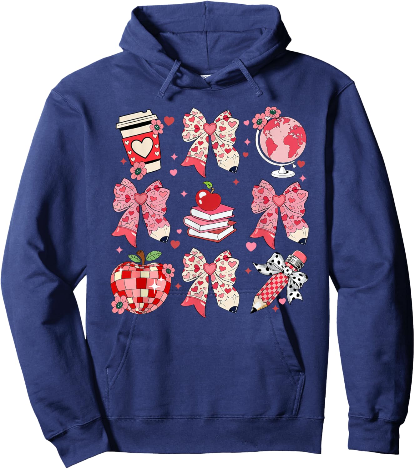 Coquette Bow Leopard Hearts Valentine Day Women Girl Girly Hoodie - Hoodie | Navy