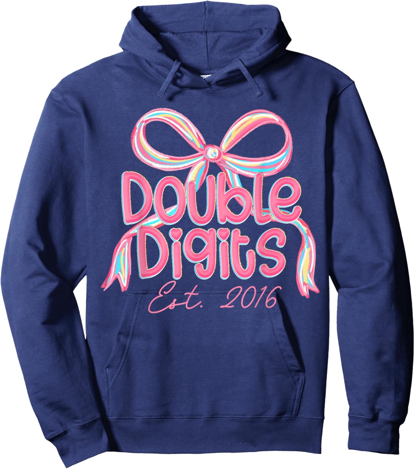 Coquette Pink Bow Ten Double Digits 10th Birthday Est 2016 Hoodie - Hoodie | Navy
