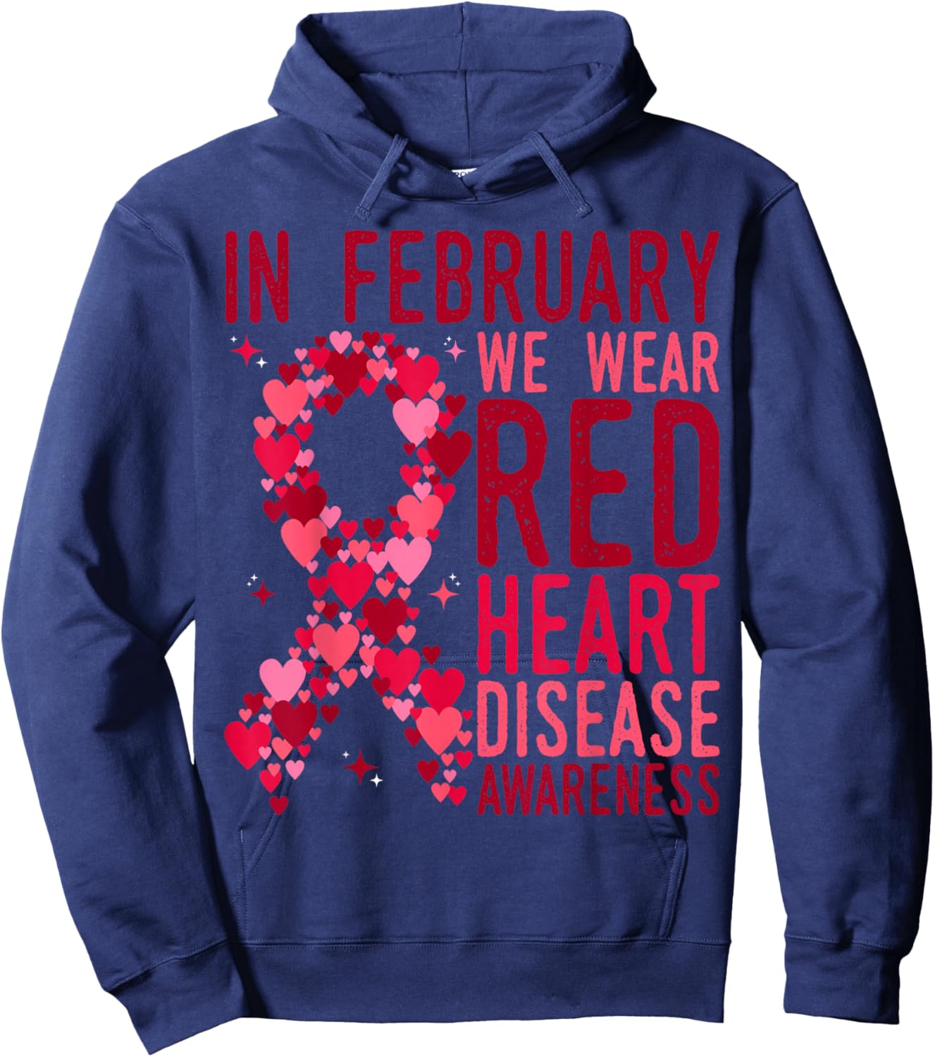 in February We Wear Red Heart Disease Awareness Month Hoodie - Hoodie | Navy