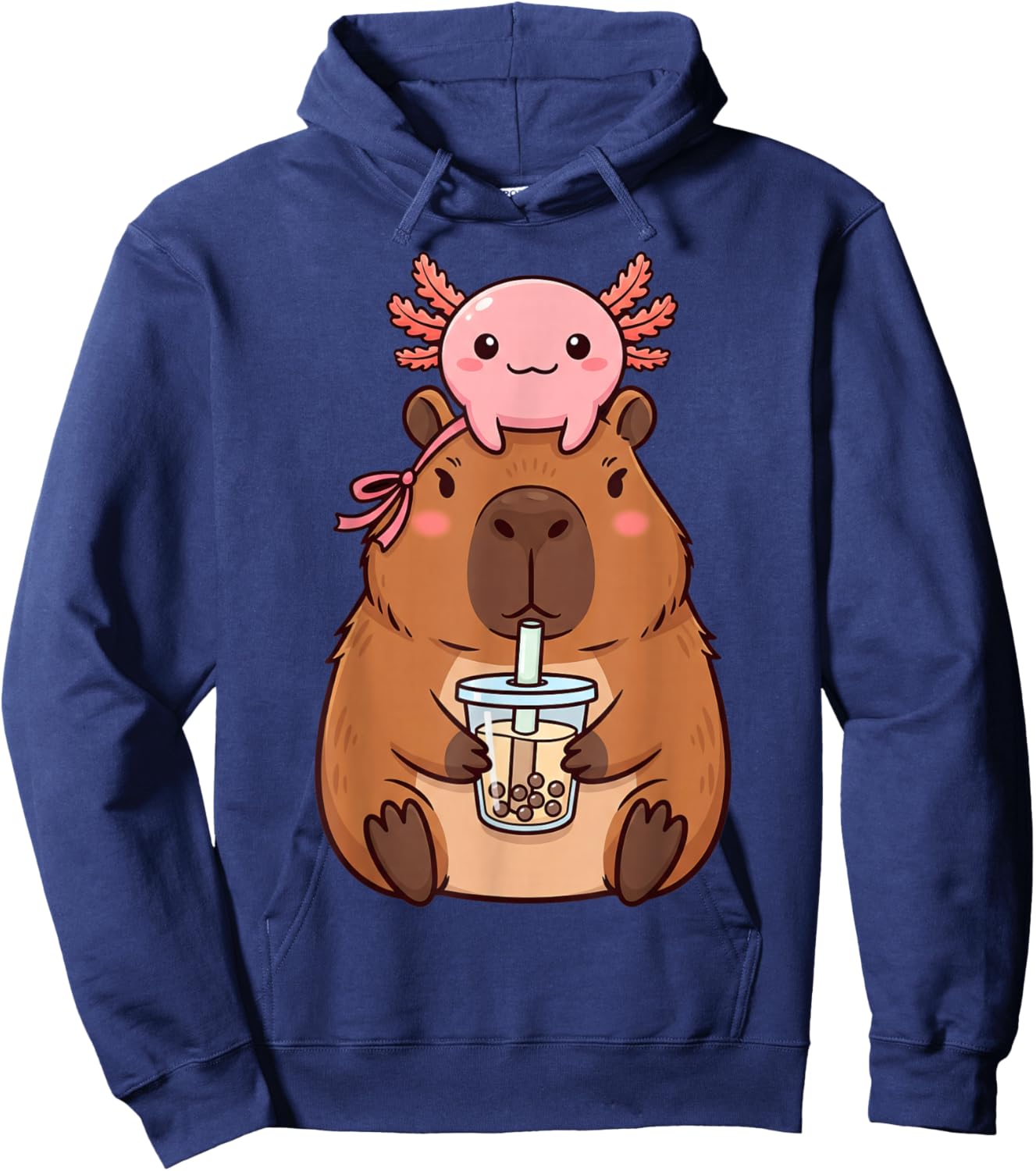 Cute Capybara Drinking Boba Tea Kawaii Axolotl Bubble Tea Hoodie - Hoodie | Navy