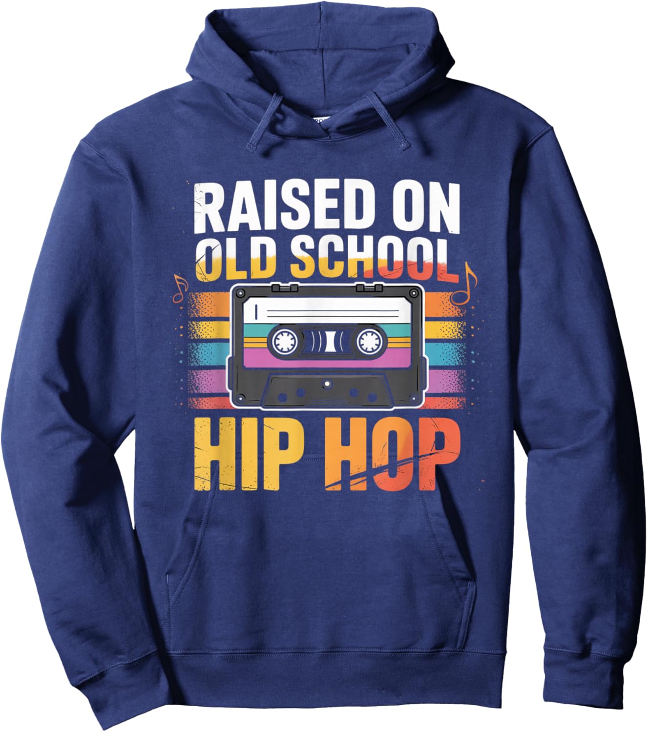 Raised ON Old School Hip HOP Cassette Graffiti Rap Hoodie - Hoodie | Navy